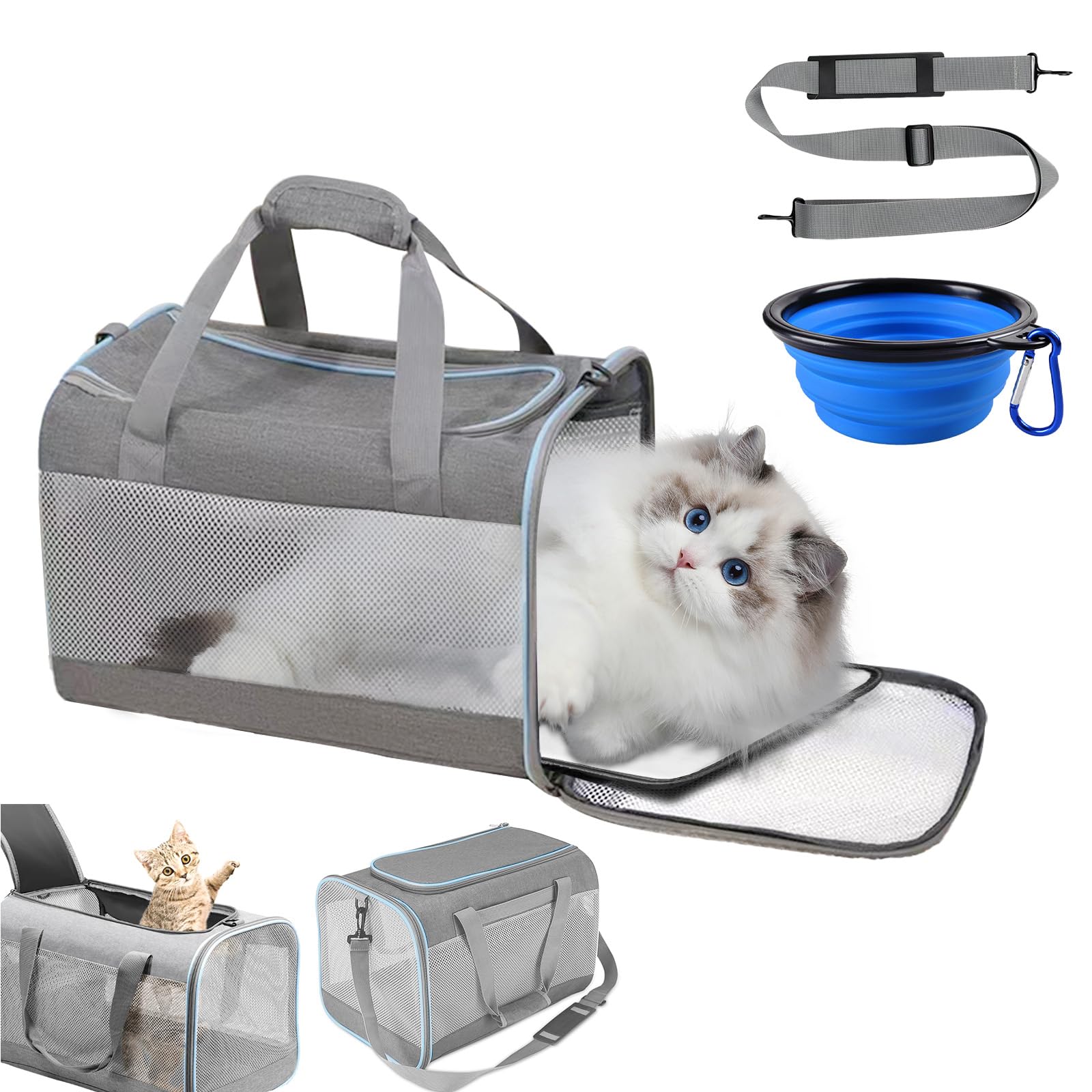 Caisse de Transport Chat Parois Souples, Respirant et Pliable Sac Transport Chat, Bandoulière Réglable Sac de Transport pour Chien Animaux de Petite et Moyenne Taille Jusqu'à 7,5kg