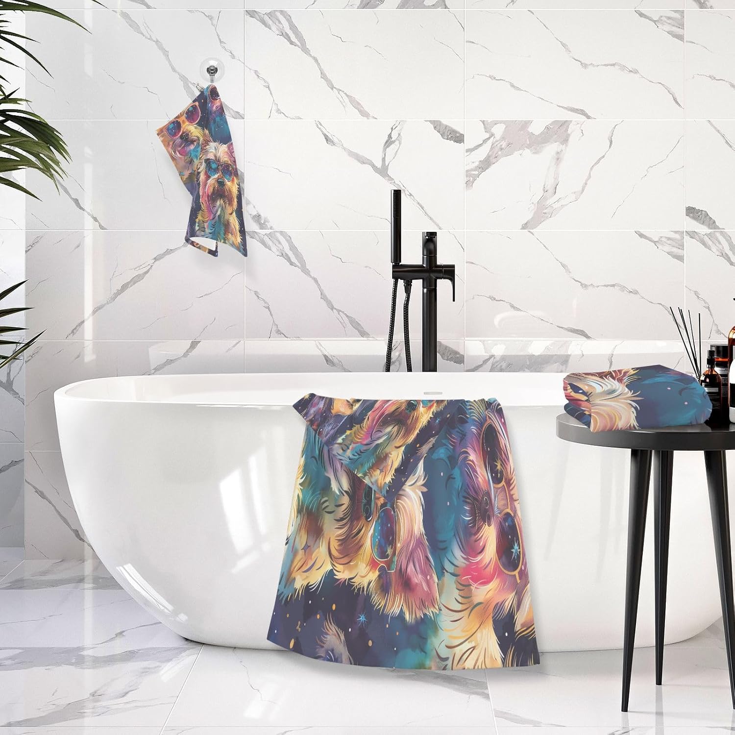 Hand Towels Premium Soft and Highly Absorbent Galaxy Dog 2 Pcs Towels for Bathroom Set 100% Cotton Decorative Face Towels