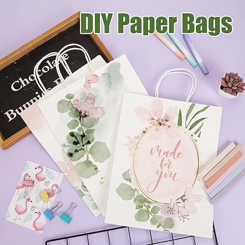 Miniatura 4 de Moretoes 50 bolsas de regalo blancas de 10 x 5 x 13 pulgadas, bolsas de papel kraft con asas a granel, bolsas de compras, bolsas de venta al por