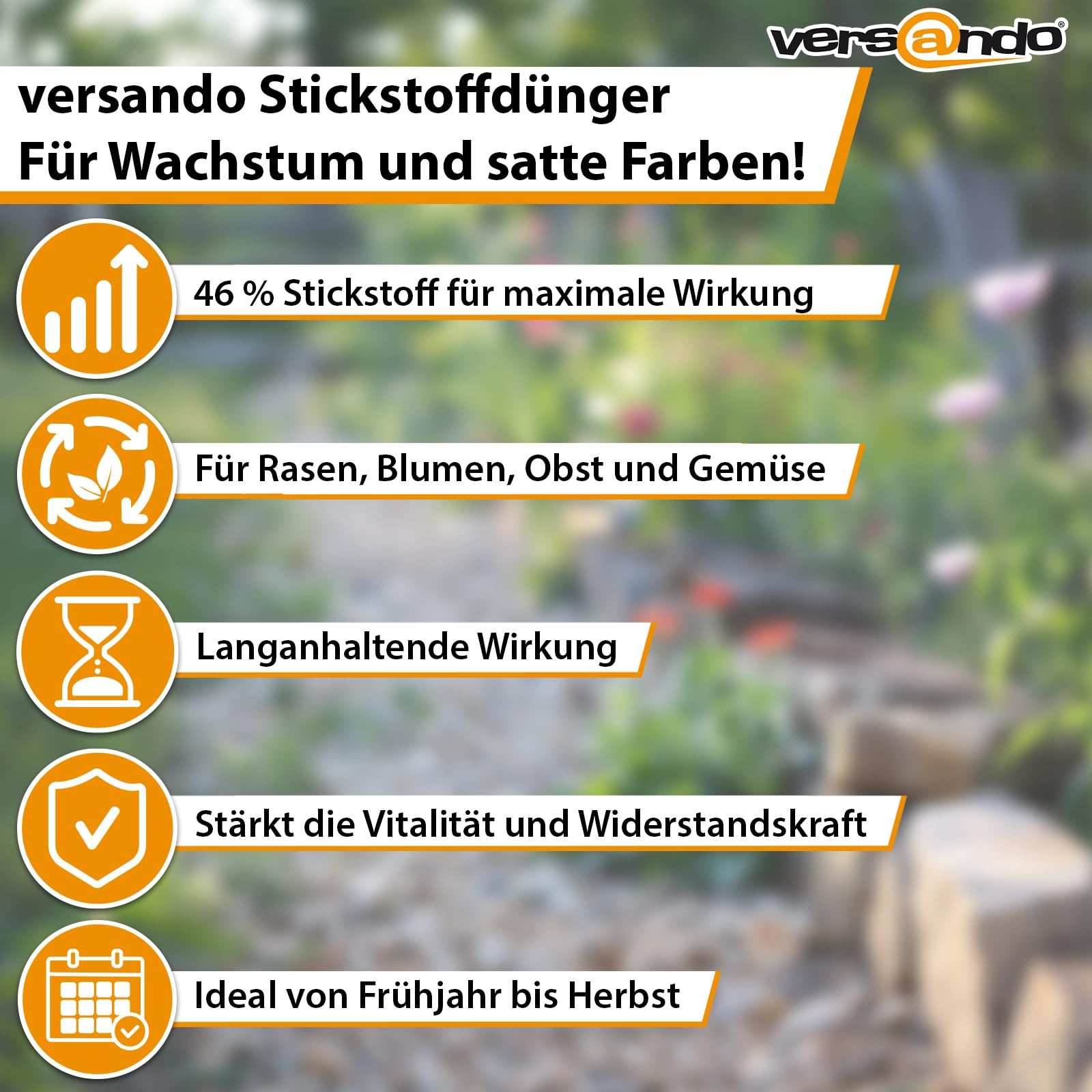 versando 5kg Stickstoffdünger bis 500m²: 46% UREA Stickstoff für Rasen, Gemüse, Blumen von Frühjahr bis Herbst, fördert üppiges Blattwachstum mit Langzeitwirkung - Premium Qualität