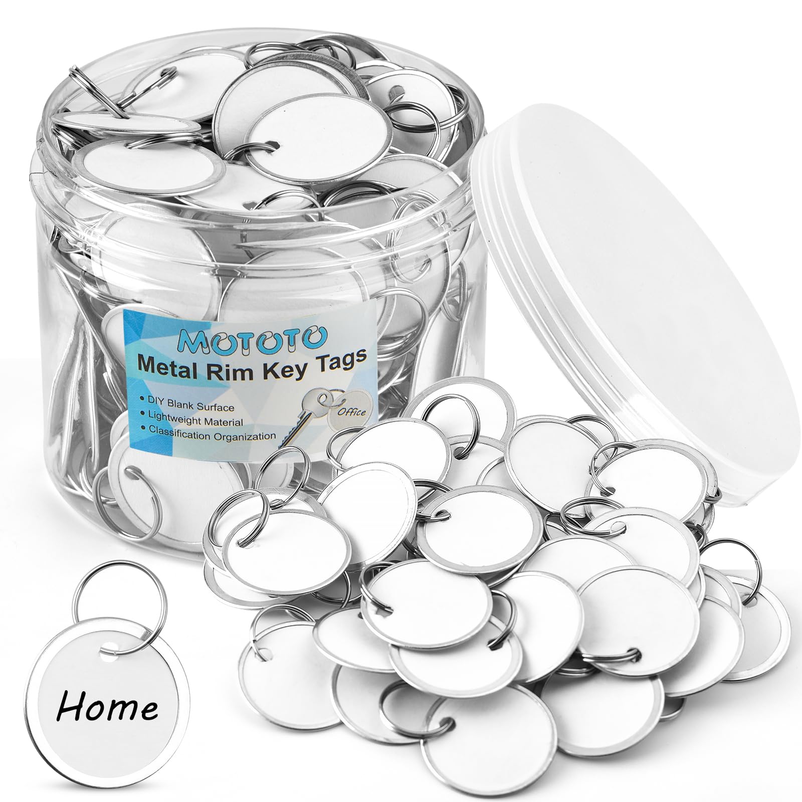 180 Pieces Metal Rim Key Tags Blank Round Paper Key Tags 1.25 Inches Paper Tags with Metal Split Rings White Key Labels for Doors Car Keys Luggage