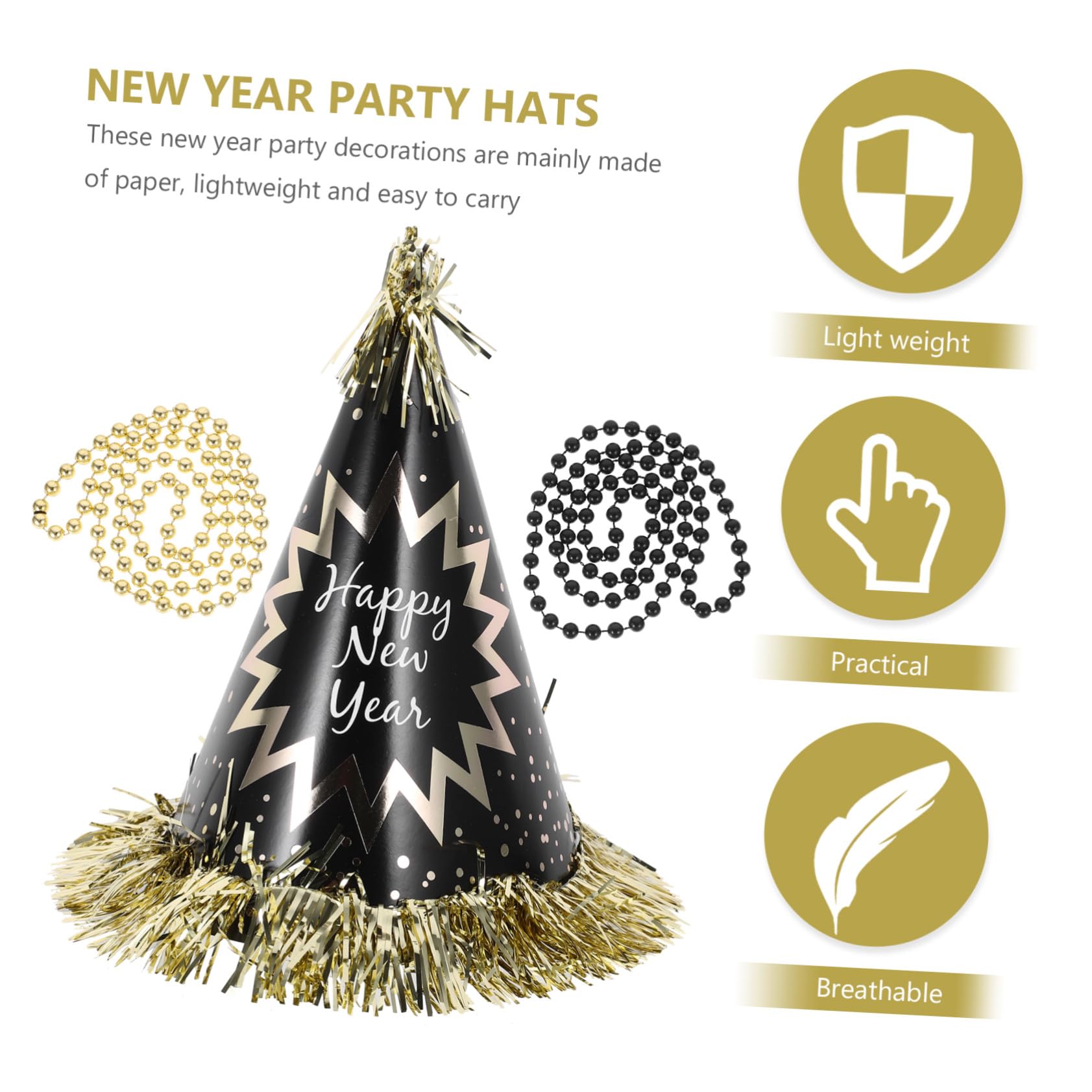 Neujahr Partyset mit Beaded Necklace Papierhüten Stirnband und Krachmachern Leichte Silvester Deko für Erwachsene Wiederverwendbares Material Perfektes Partyzubehör für