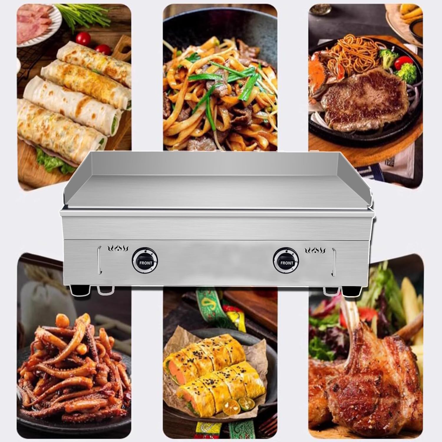 INTSUPERMAI Commercial Grill Griddle LPG Countertop Griddle Flat Top Grill Hot Plate Stove Stainless Steel Teppanyaki Grill Plate Size 28.94×16.14inchfor Restaurant Kitchen Camping Outdoor BBQ 2800Pa