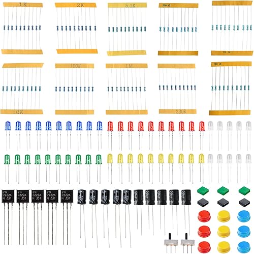Miniatura 5 de Miuzei Kit básico de inicio para proyectos Arduino, Breadboard, cables de puente, fuente de alimentación, resistencias, LED, kit electrónico
