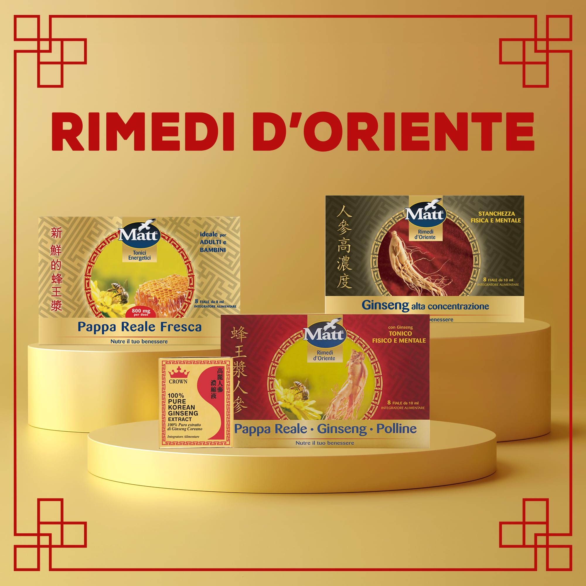 Matt Rimedi d'Oriente, Ginseng Alta Concentrazione, Integratore Alimentare Utile per Stanchezza Fisica e Mentale, con Proprietà Tonico Adattogene, Confezione da 8 Fiale da 10 ml, Prodotto in Italia