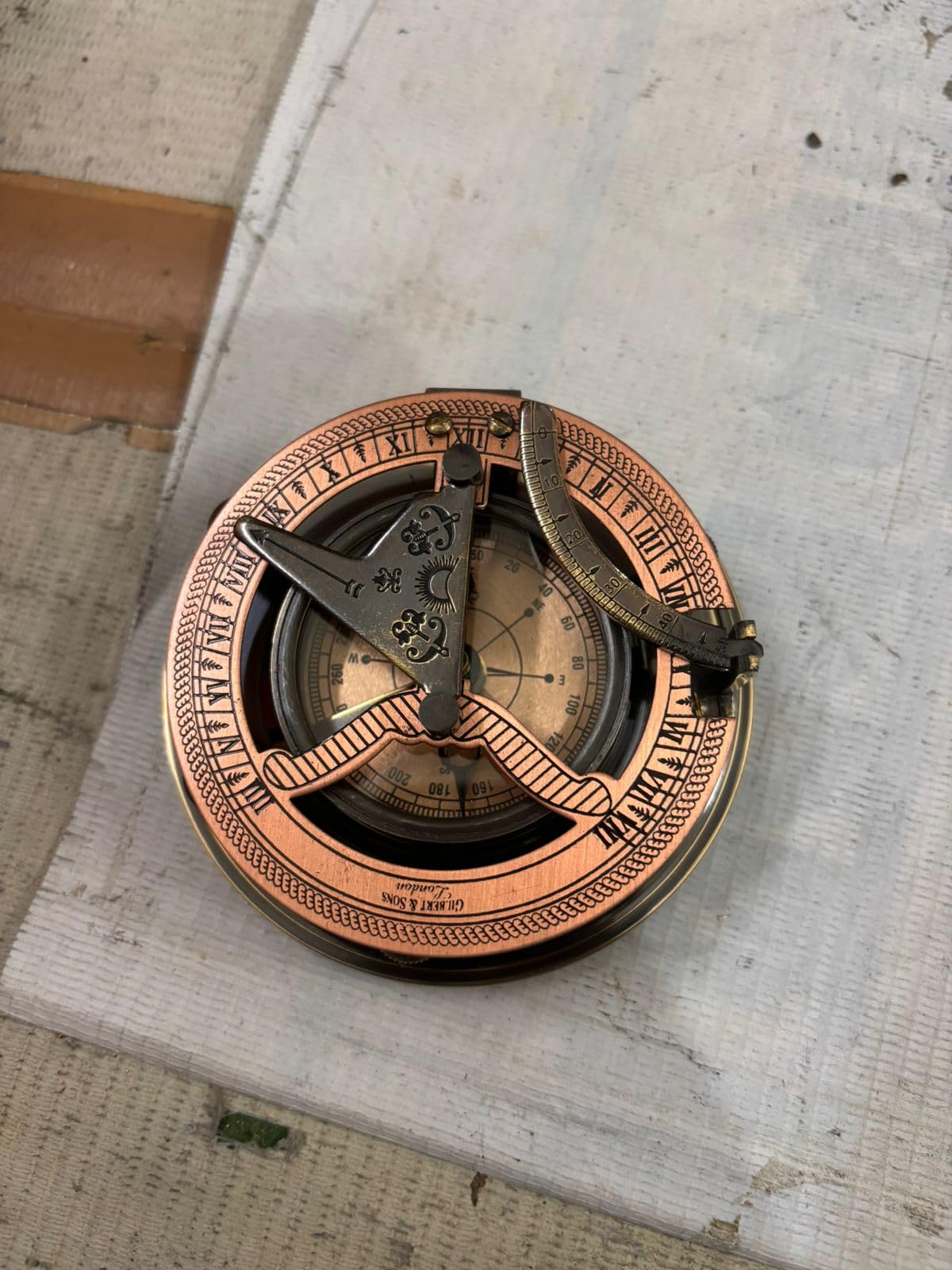 Gilbert Sundial Camping/Hiking Steampunk Accessory - Antique Finish - Beautiful -Sundial Clock Antique Brass Sundial-picture-12