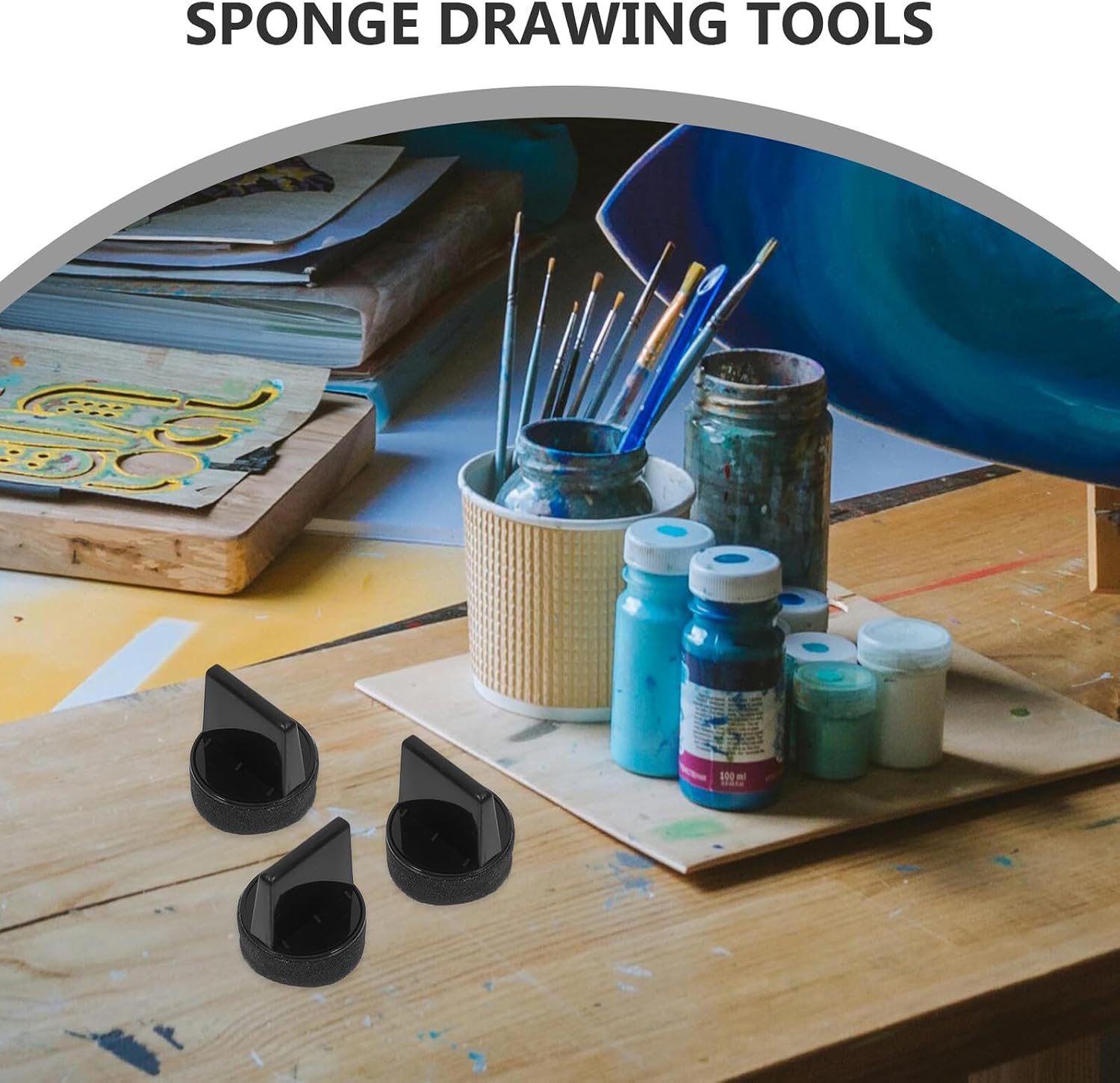 SEWACC 8pcs Multipurpose Reusable Handheld Paint Sponges for Watercolor, Pottery, Leather, Upholstery, Shoe, and Car Seat Painting – Round Ceramic Artist Sponges for DIY Crafting