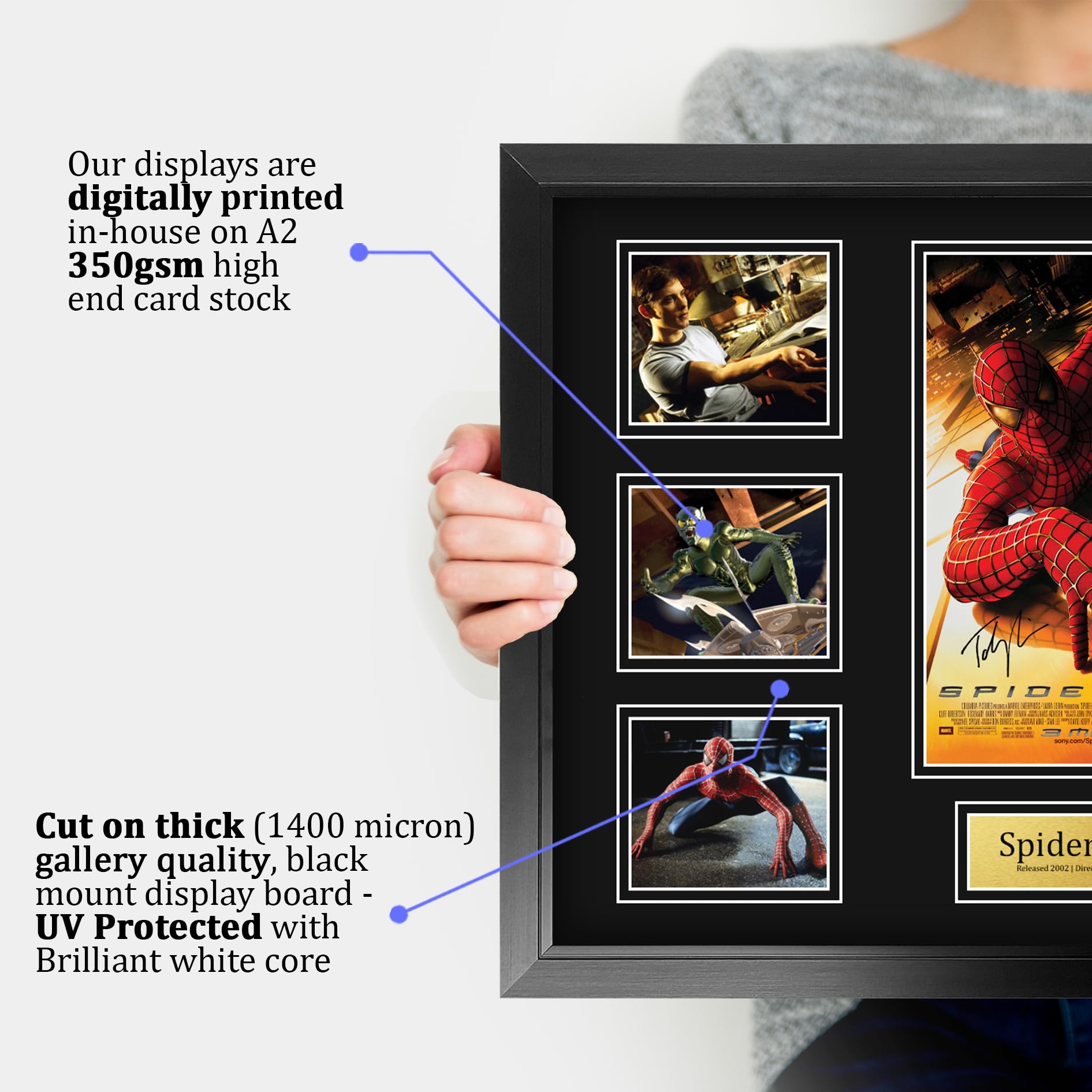 HWC Trading Spider-Man 1 Toby Maguire Geschenke Geduckter Poster Signiertes Autogramm Foto für Fans von Film Memorabilien - A2 Gerahmt (ID-006571)