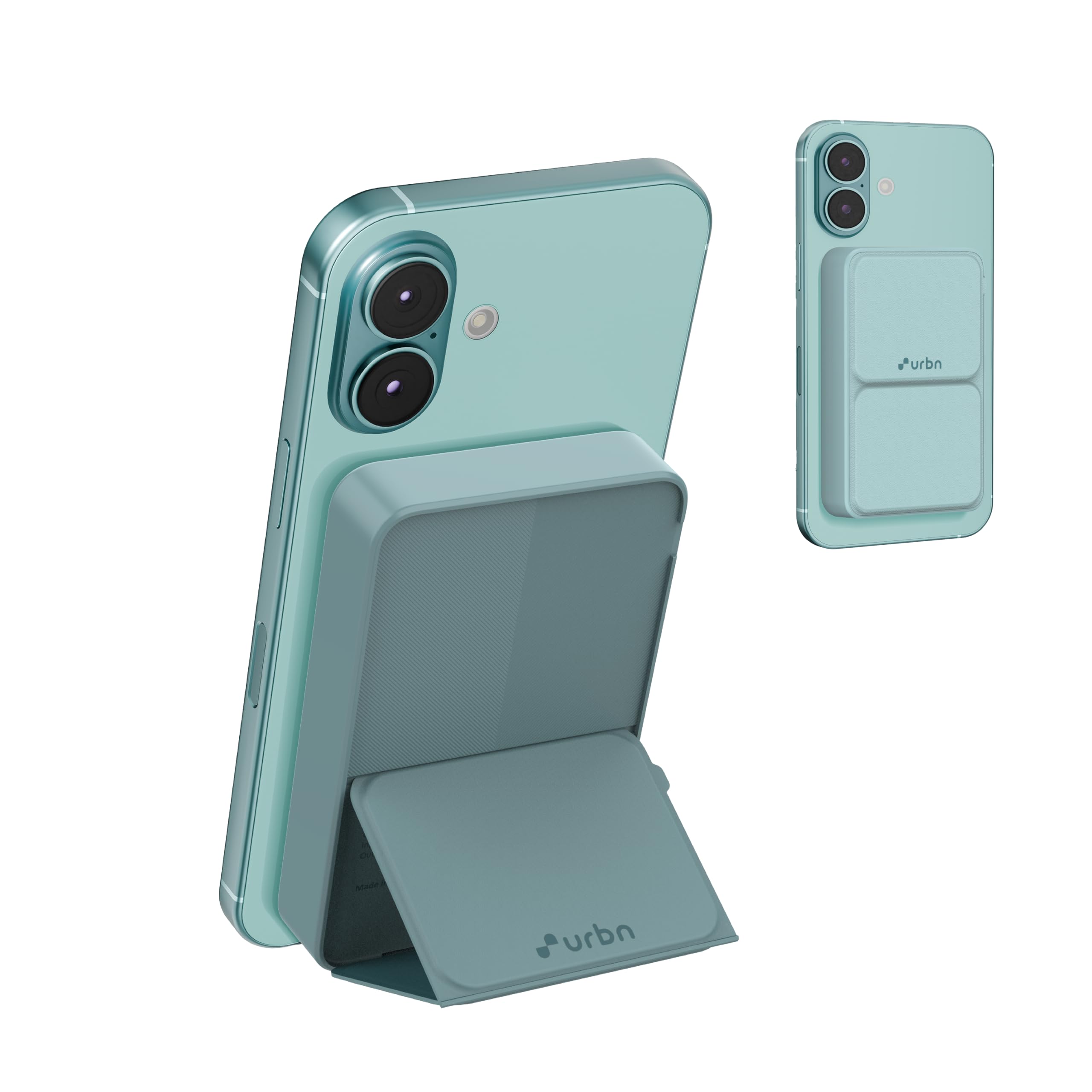 URBN 10000 mAh Stand Magsafe Power Bank with Foldable Stand | 15W Fast Wireless Charging | Strong Magnetic Hold | Type C Input/Output | Pass Through Charging | MagTag Ring Included | (Teal)