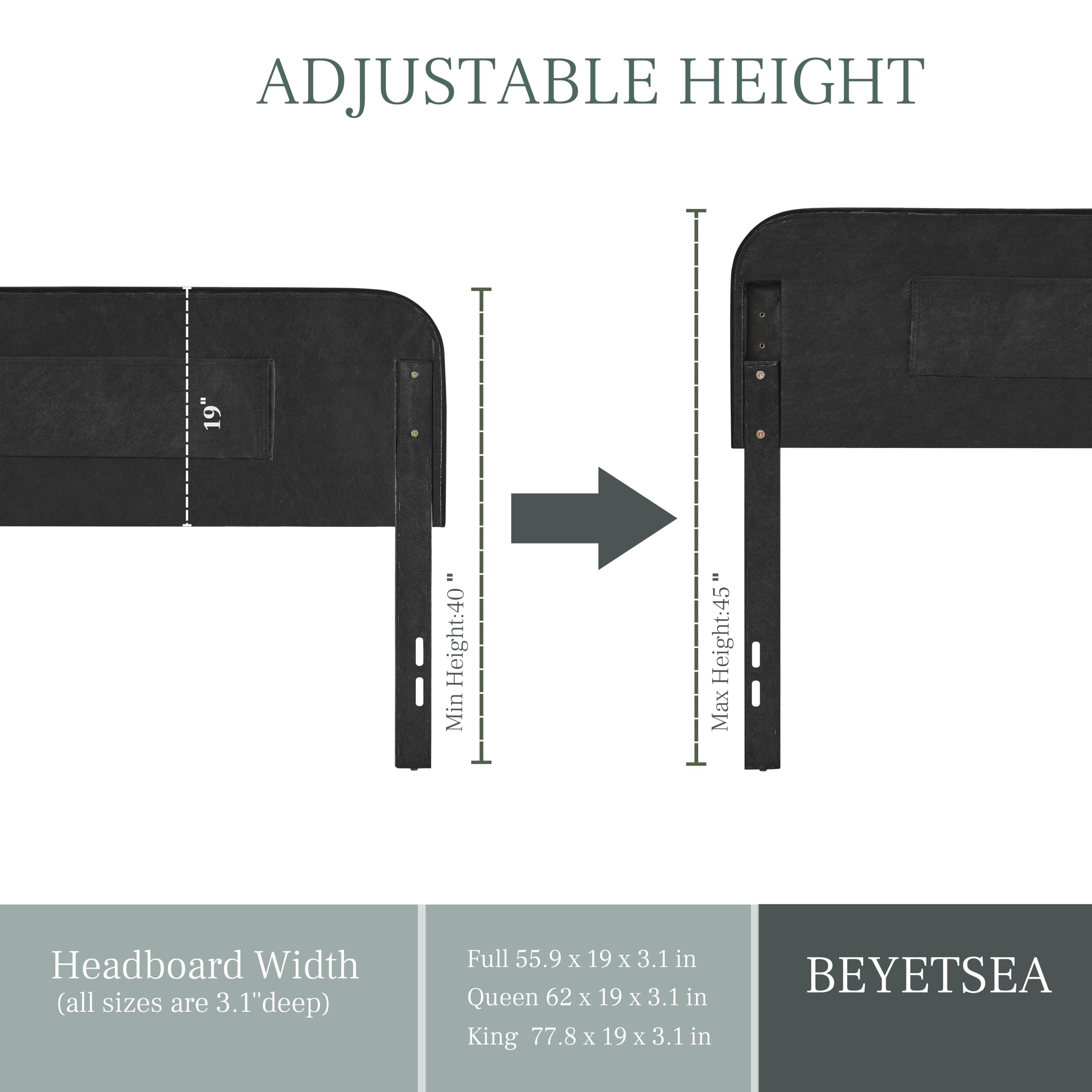 Cabecera capitoneada tapizada de tamaño King, cabeceros modernos de terciopelo acolchado para cama ajustable, tablero de tela para montaje en pared con ribete de clavos, fácil de instalar 5