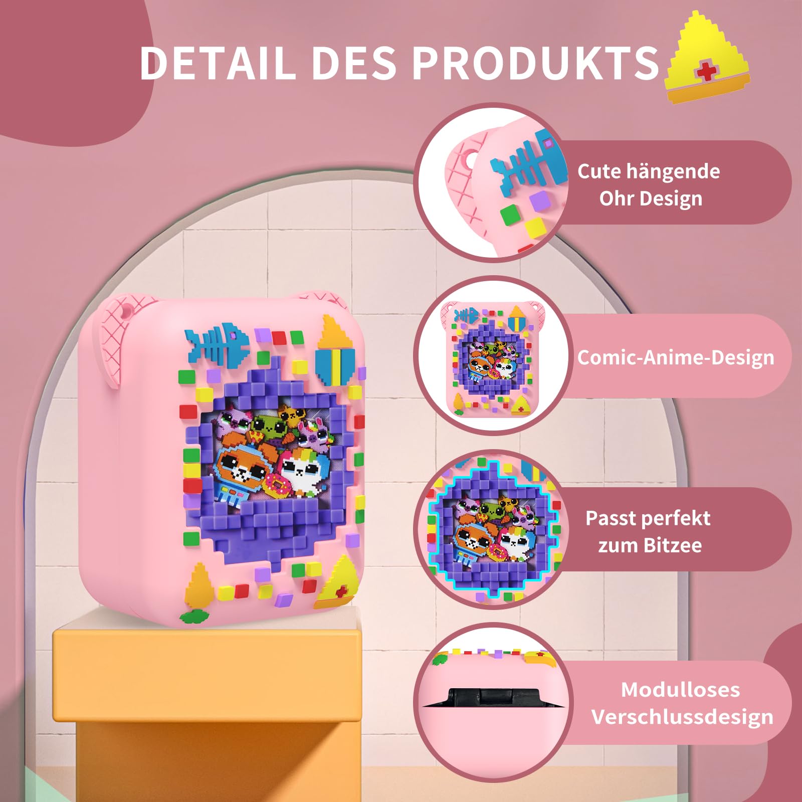 Schutzhülle für Bitzee Interactive Toy Digital Pet, Schutzhülle mit Lebensmitteldruck, Kompatibel mit der Zubehör des Bitzee Interactive Toy Digital Pet, Mit Lanyard (Rosa)