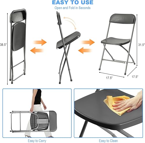 Miniatura 3 de Paquete de 10 sillas plegables de plástico, sillas de fiesta portátiles, asientos comerciales apilables con marco de acero para el hogar, oficina,