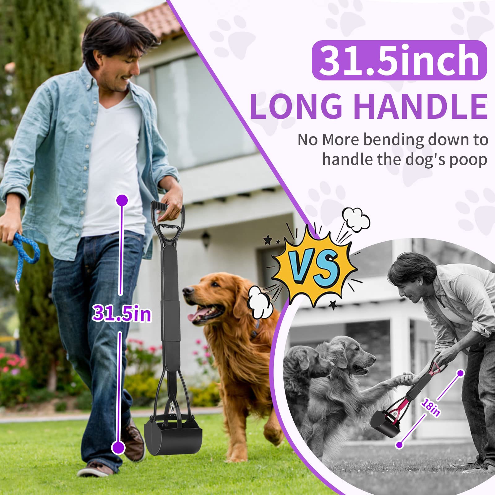 2 Pack 32 Inch Foldable Dog Poop Scoopers - Lightweight, Easy Clean Pick Up Tool For Large & Small Dogs
