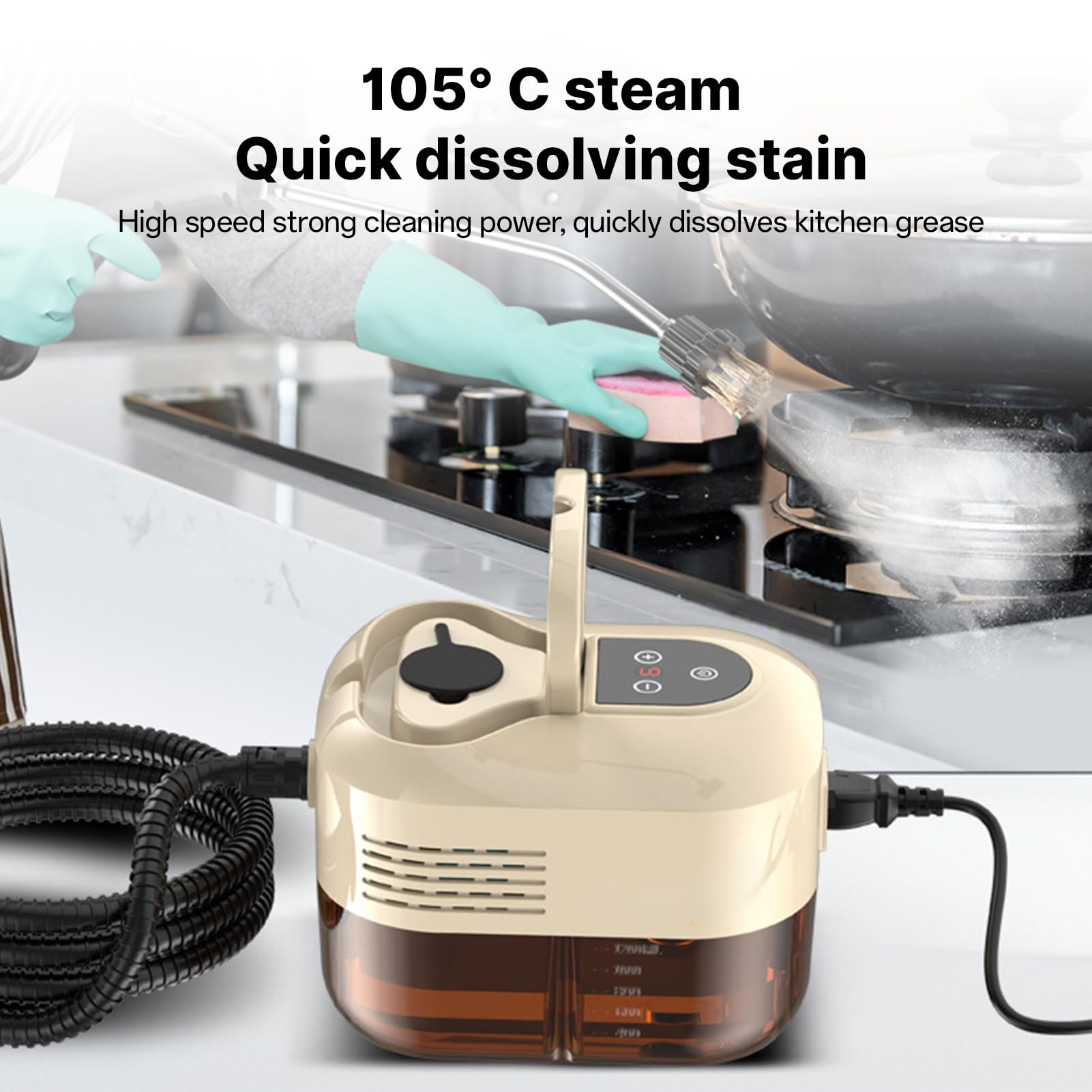 Decdeal Handheld Steam Cleaner with 6pcs Accessories, Touch Screen 6 Levels Adjustable 105?/221? Deep Cleaning Steamer with Portable Handle 1200ml/40.5oz Water Tank