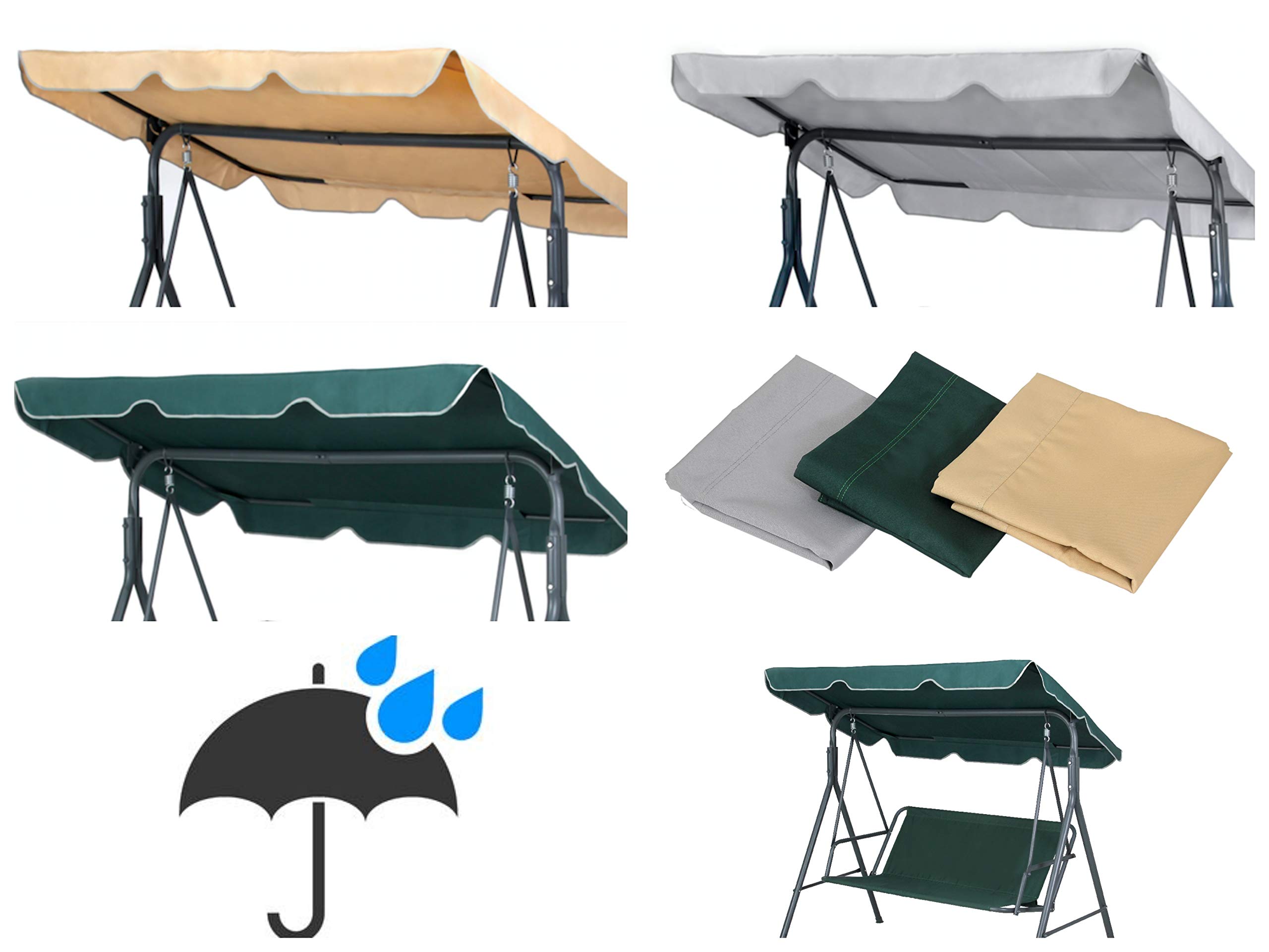 Tettuccio di Ricambio per Dondolo da Giardino 2 e 3 Posti, Copertura Impermeabile con Protezione UV, Solo Tessuto, Struttura Non Inclusa, grigio, 194 x 112 cm