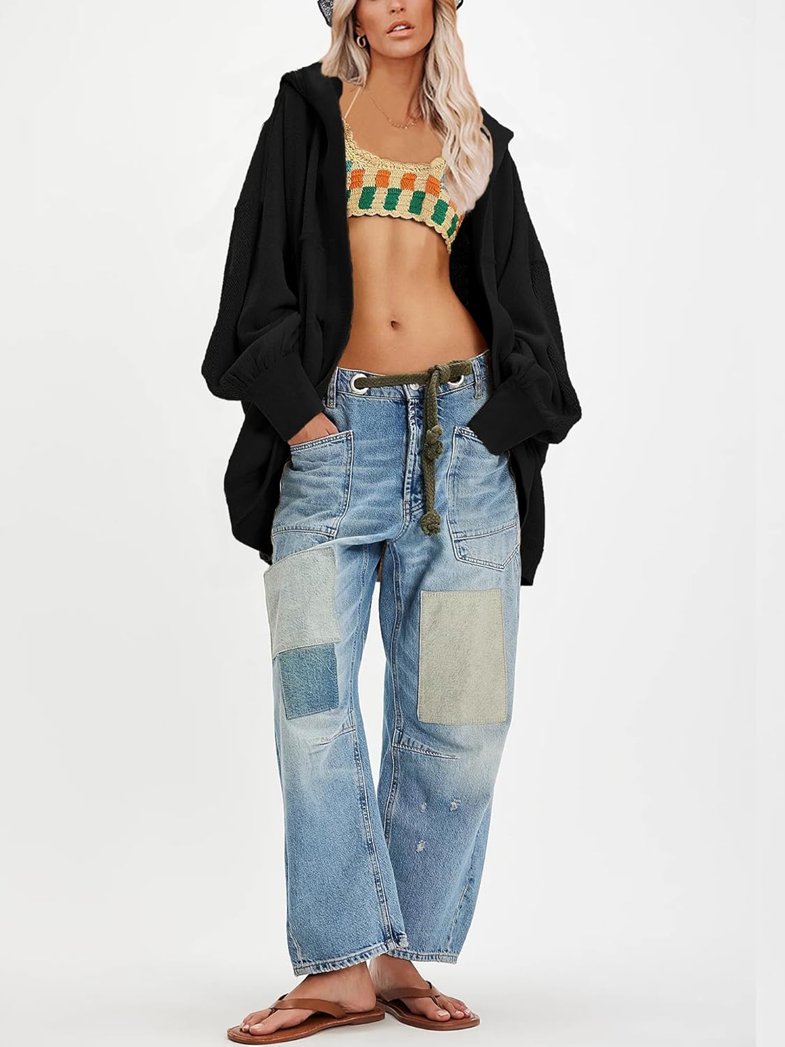 Womens Oversized Hooded Cardigan Jacket Open Front Raglan Sleeve Sweatshirt 2026 Spring Outfits with Pockets - Image 6