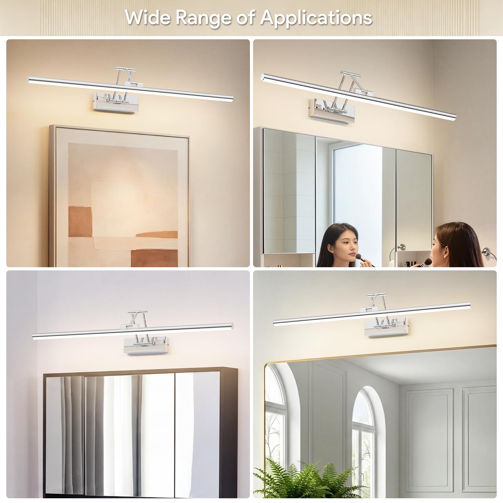 Klighten Lampa lustrzana LED łazienkowa 70 cm, obrotowe lampy lustrzane do łazienki IP44, oświetlenie lustra łazienkowego 24 W 1650 lm, oświetlenie lustra łazienkowego LED