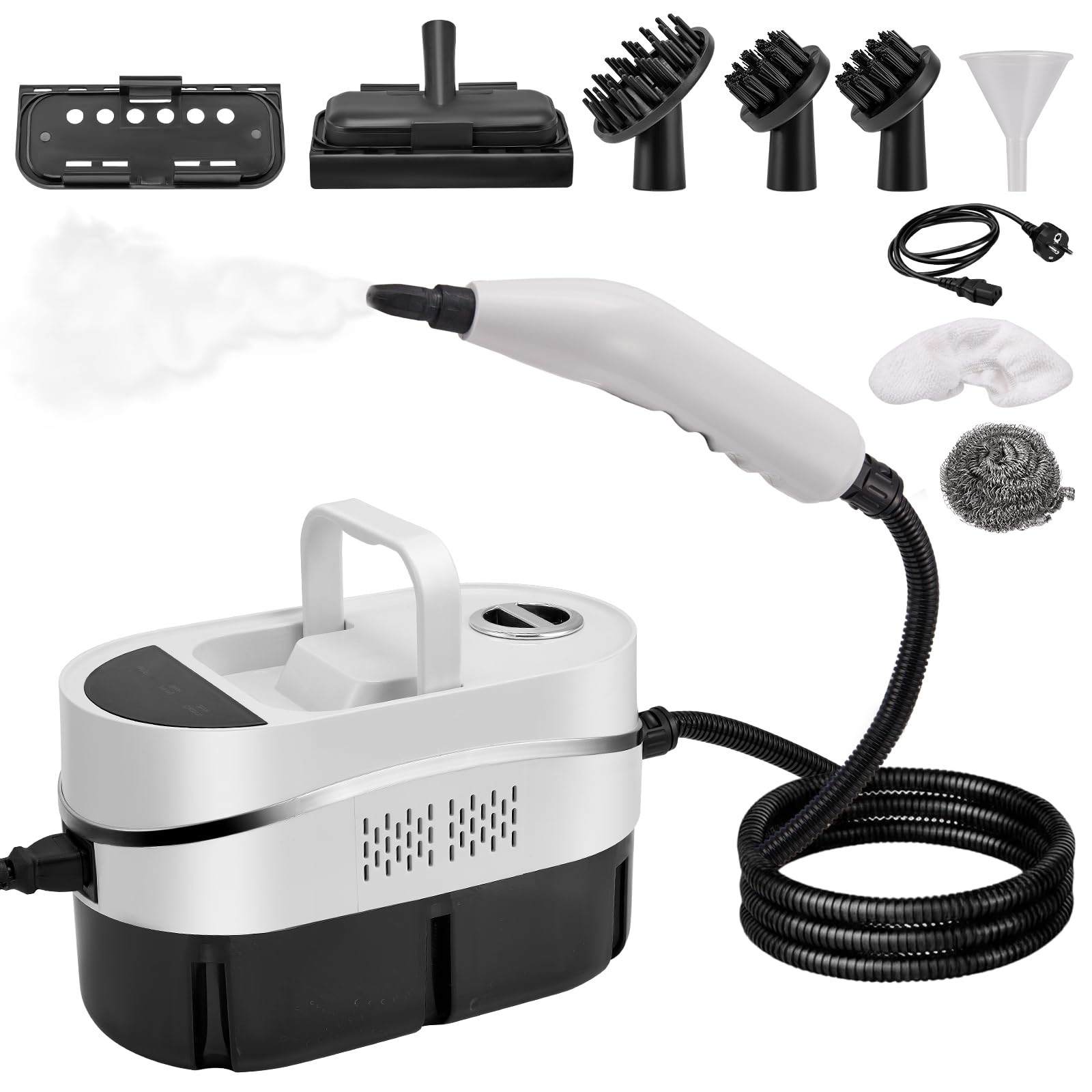Dampfreiniger Handgerät, 1500W 4.5BAR Tragbarer Handdampfreiniger mit Digitaldisplay, 1.2L Wassertank, 8 Zubehör, Hochdruck Dampfreiniger für Alles Küchenmöbel Boden Badezimmer Auto