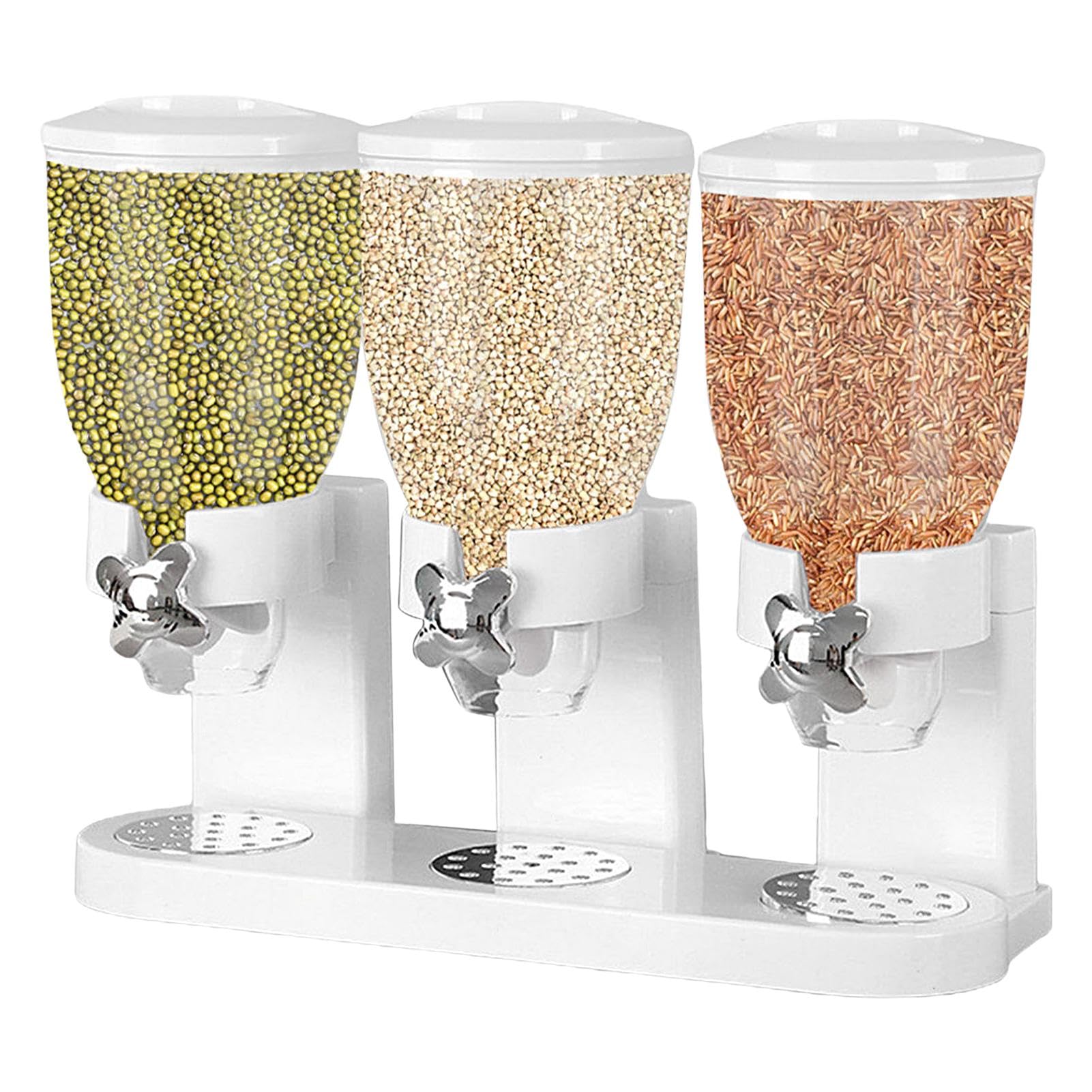 Dispenser per cereali doppio – Dispenser per snack – Cereal Dispenser, dispenser per caramelle e cibo secco, dispenser per caramelle da 2 litri (bianco, 3 scomparti)