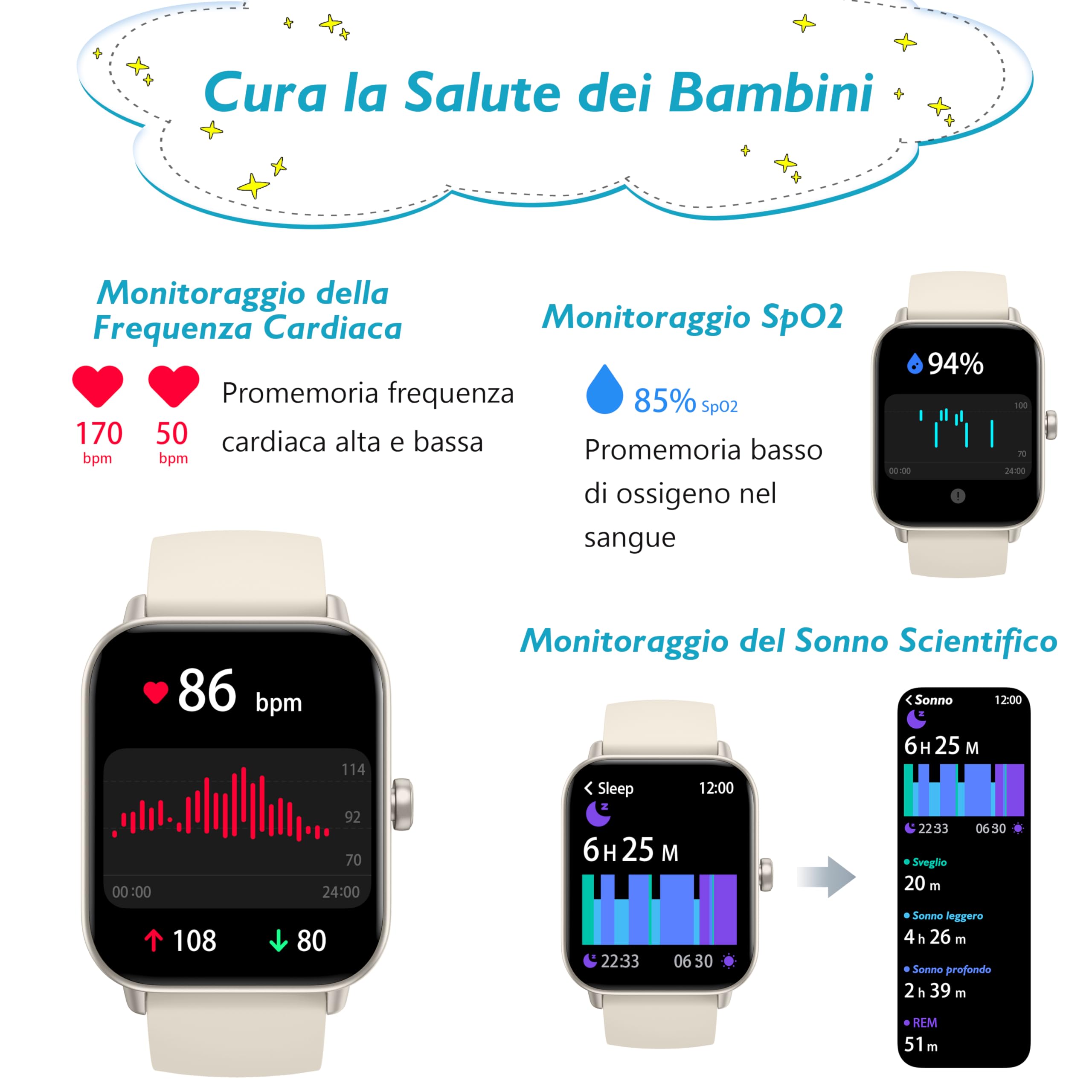 KALINCO Smartwatch per Bambini, Orologio Chiamate, Assistente Vocale, 100+ Sports, Gestione della Salute (Sonno, Frequenza Cardiaca, SpO2, Pressione), Lettore Musicale, Sveglia