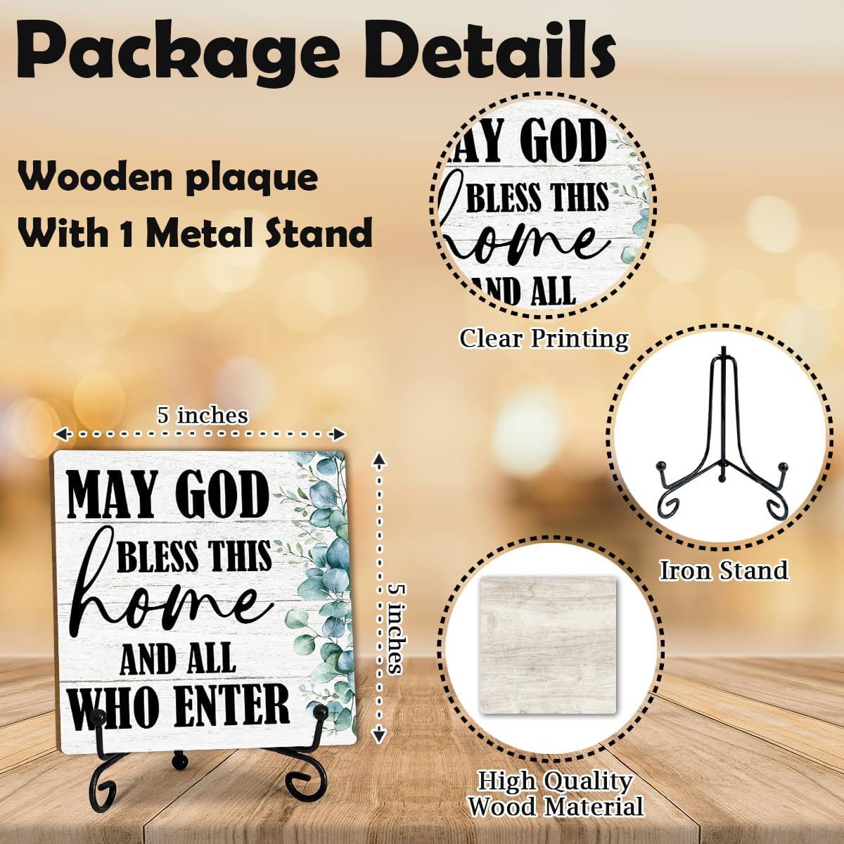 5’’ My God Bless This Home Wooden Plaque With 1 Metal Support - Housewarming Gifts House Blessing Wood Sign For Friends Family - Rustic Farmhouse Tabletop Decor For Home Desk Living Room Shelf-A08 - Image 2