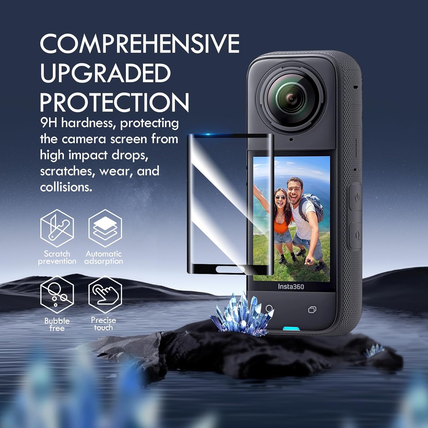 Screen Protector Film(2 Pack)+Lens Cap for Insta360 X5/insta360 X4 Accessories, Insta 360 X5/insta 360 X4 Tempered Glass LCD Display Film, Ultra HD, 9H Hardness, Scratch Resistant, Anti-Fingerprint - Image 5