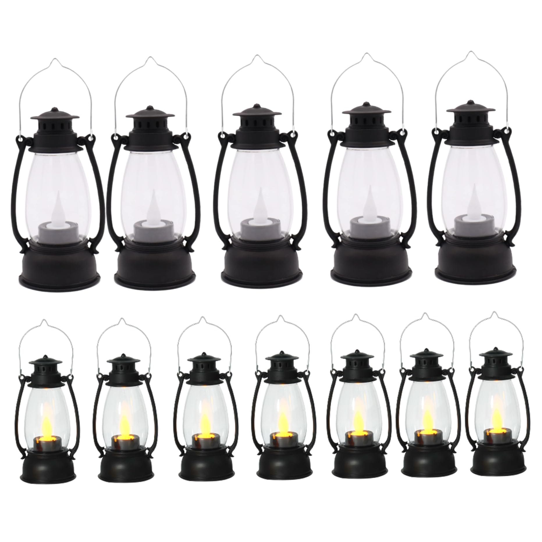 Peosaard Black 6*13.5Cm Table Lanterns For Centerpieces, Candle Lantern 12Pcs 6 In Flickering Led Black Lanterns Decorative Mini Vintage Hanging Table (Battery Included), Decorative Outdoor