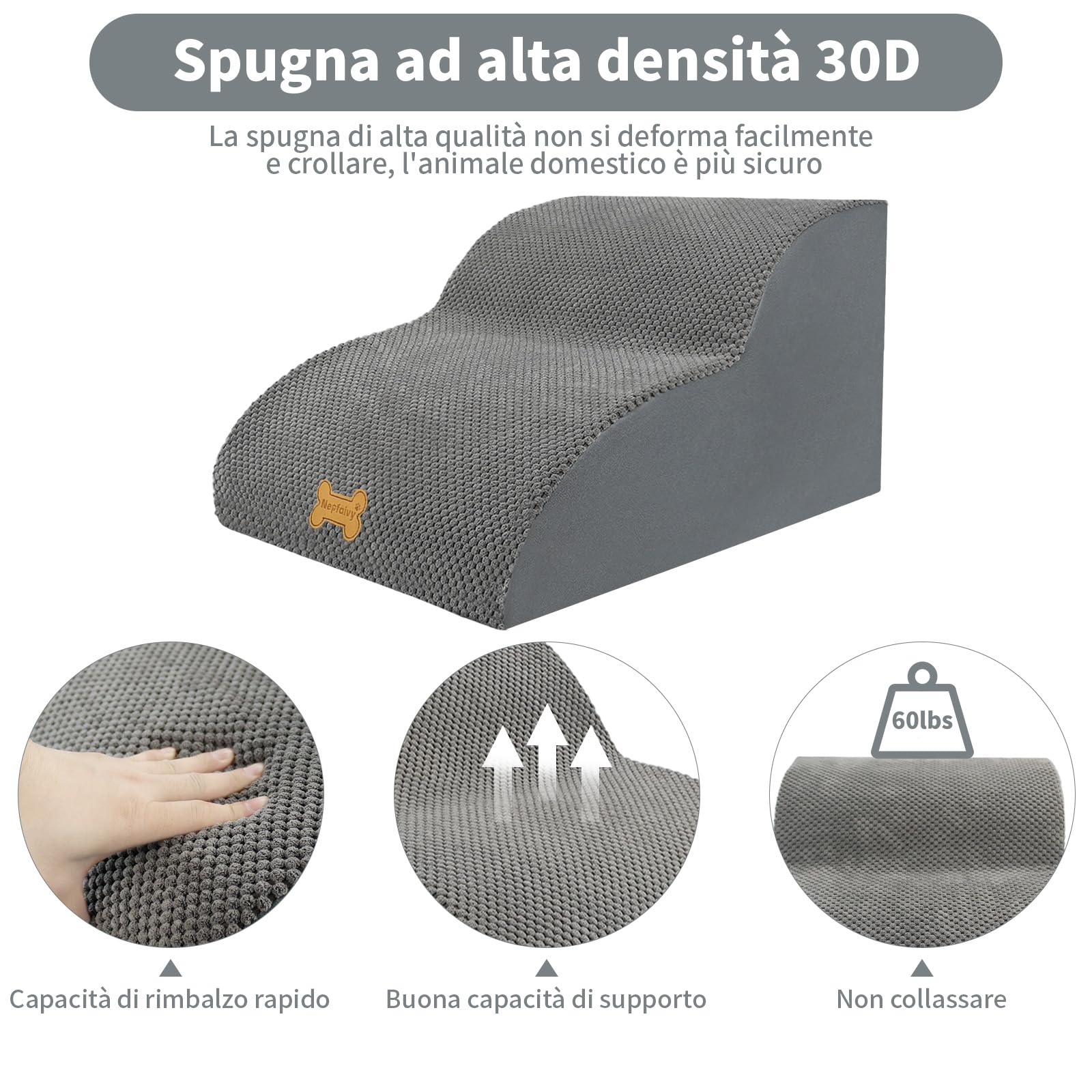 Nepfaivy Scala per Cani di Piccola Taglia - Gradini per Cani e Gatti, Rampa per Cani con Coperchio Rimovibile (2 Passi)