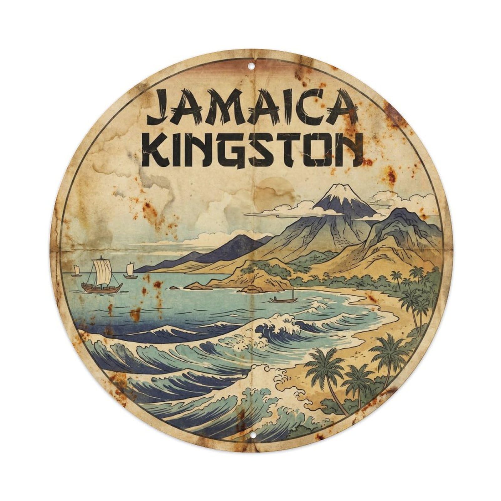 Jamaica Kingston Beach Destination Vintage Woodcut Metal Tin Sign