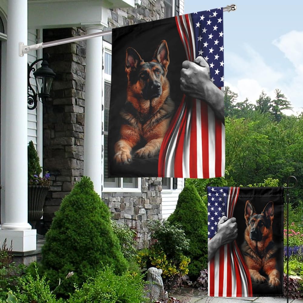 American Flag-Dog Flag German Shepherd American Flag QTR700F, House Flag (29.5" x 39.5")-USA Flags Premium Polyester-Decorative Indoor Outdoor Flag