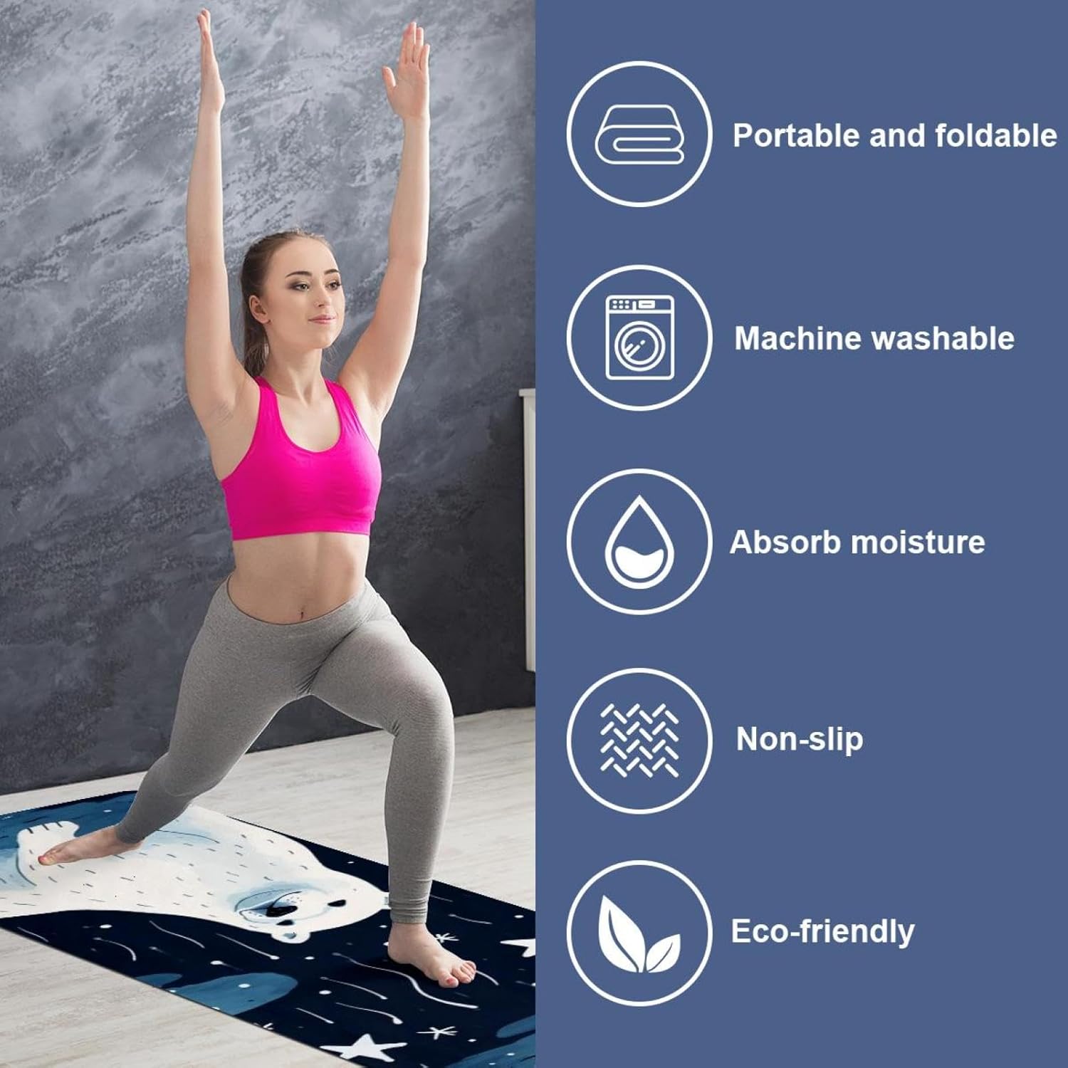 Yoga Towel, Galaxy Bear Pattern Non Slip Sweat Absorbent Hot Yoga Mat Towel for Hot Yoga, Pilates and Fitness - 72.8" x 26.8"