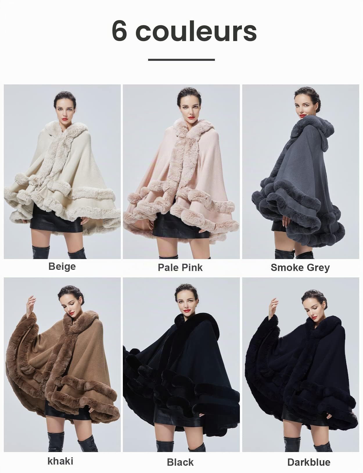 BEAUTELICATE Poncho Fourrure Femme Cape à Capuche Châle Étole Tricoté Manteau Léger pour Automne Hiver Mariage Soirée Gala Mariée Demoiselle d'honneur S113