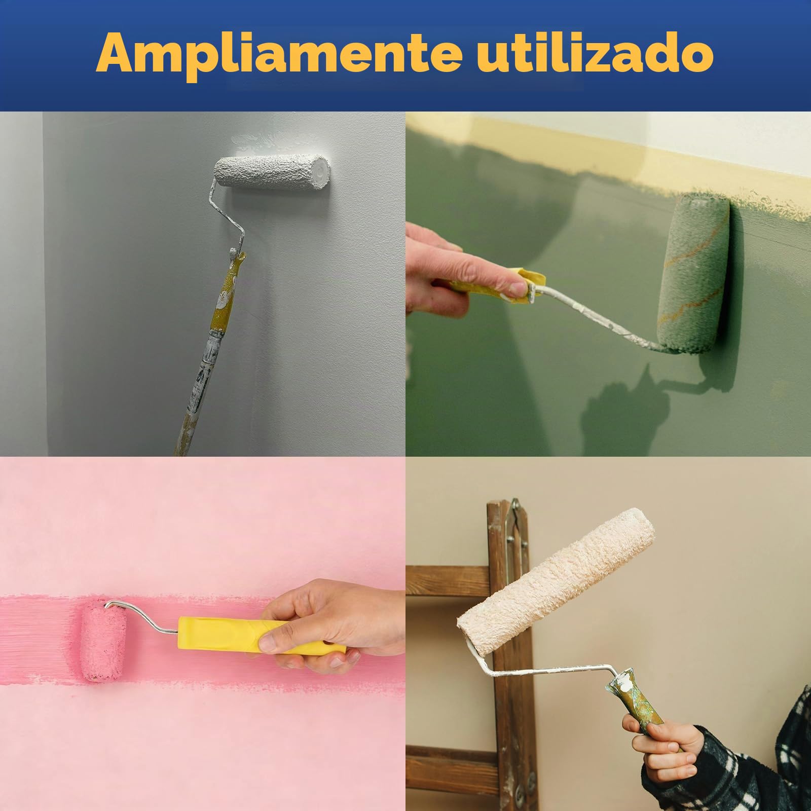 12 Piezas Kit Rodillo Para Pintar Paredes Multifunción, con 3 Barra Telescópica, Bandeja, Rodillos, Marco de Rodillo, Mezclador, Espátula, Brocha Pintura para Pintar Renovar Paredes y Techos