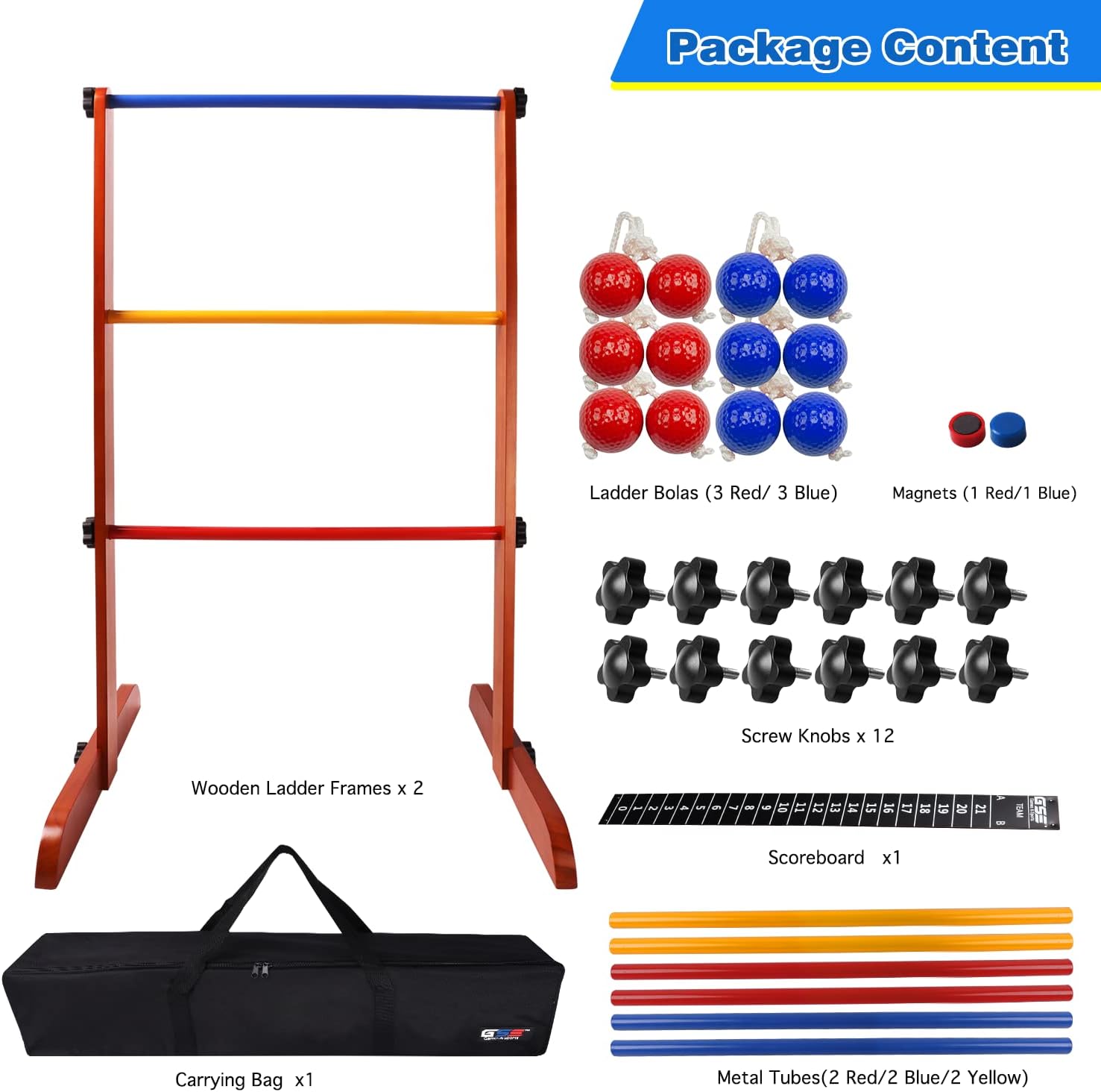 GSE Premium Solid Wood Ladder Ball Toss Game Set with Ladder Ball Bolas & Carrying Case : Sports & Outdoors