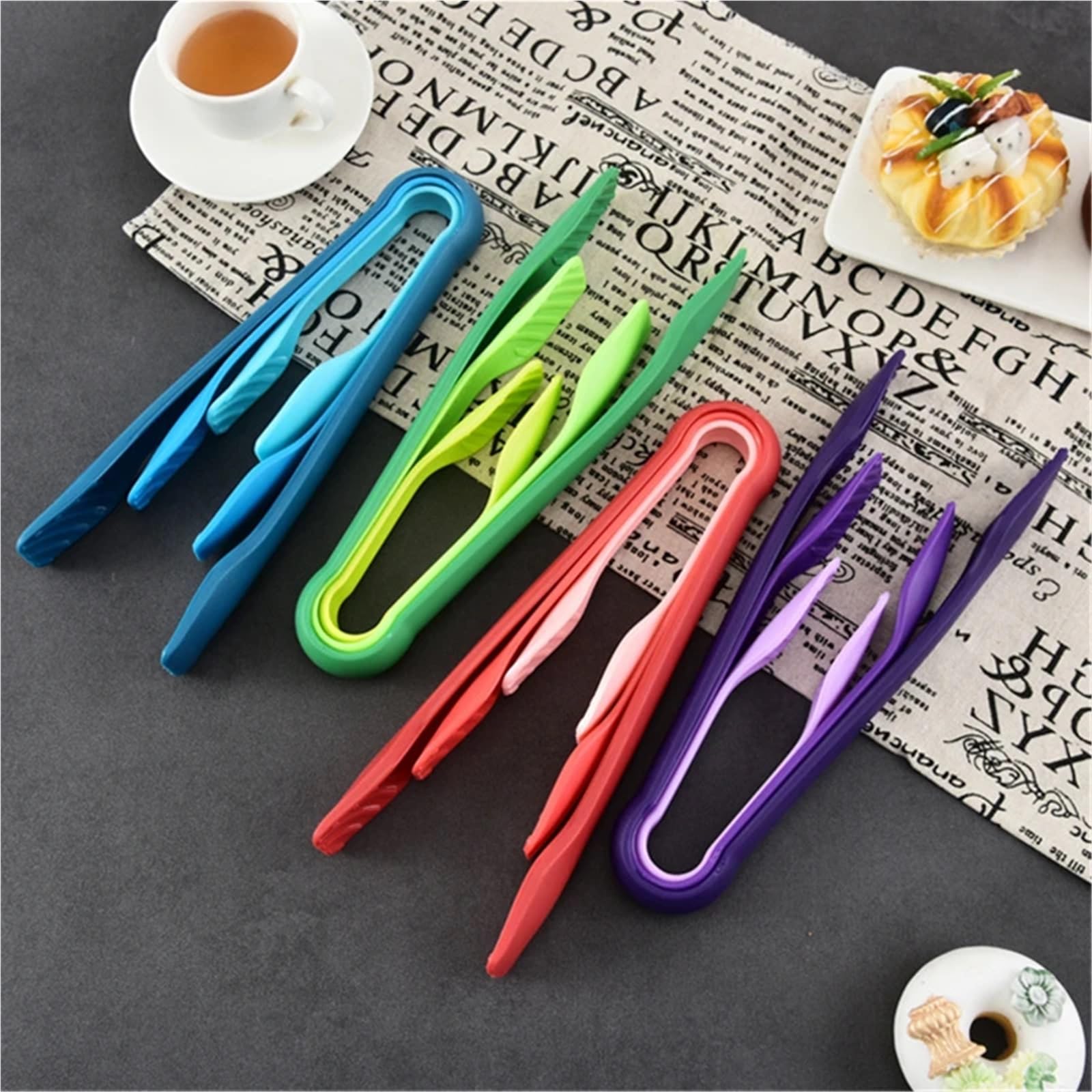 Ensemble De Pinces Pince alimentaire antidérapante, pince à pain en plastique, pince de service à salade, pince de cuisine, outils de barbecue, accessoires 3 pièces/ensemble Pour La Cuisine(Red)