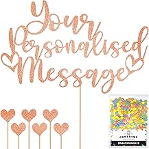 Personalised Any Message Cake Topper - Rose Gold Custom Birthday & Celebration Decoration - Double-Sided Glitter with Edible Sprinkles Included | Cakeshop