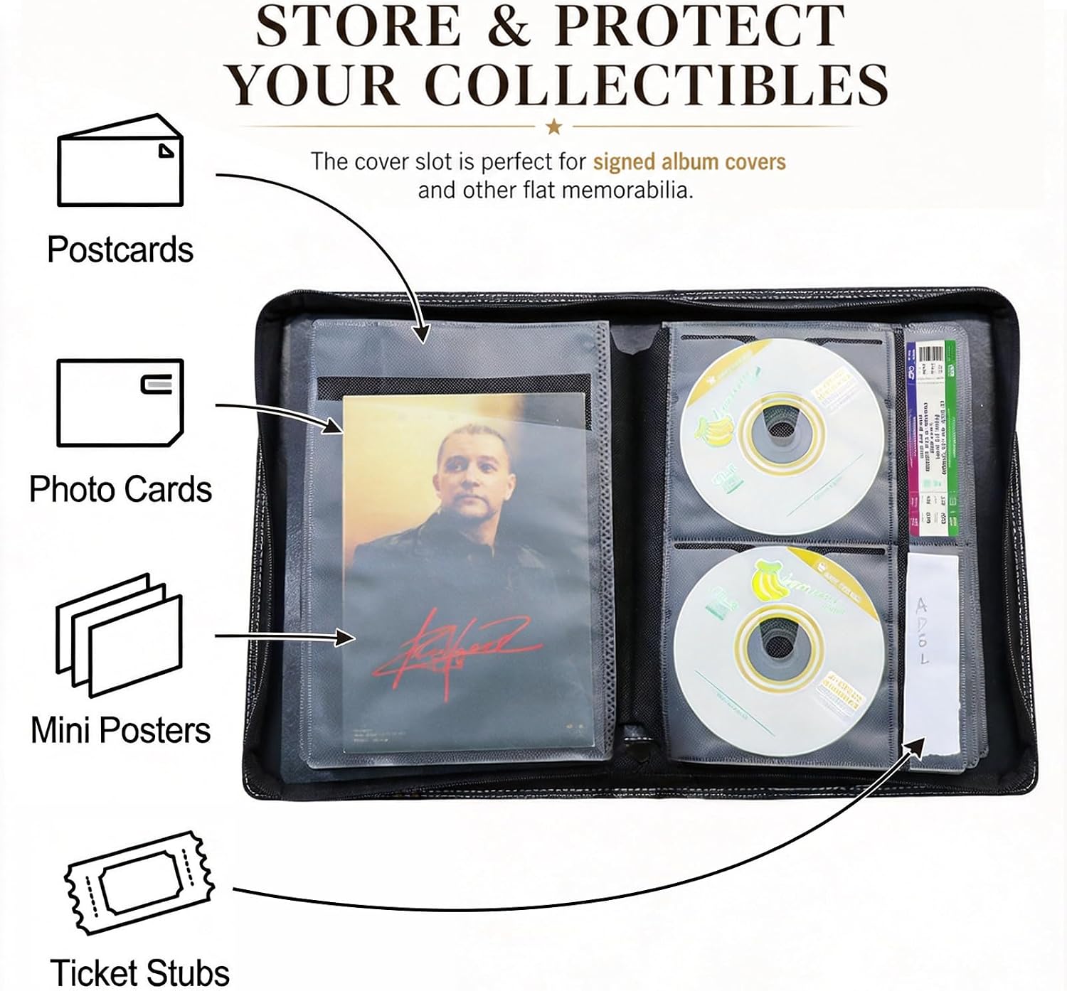 DVD CD Storage Binder – 112 Discs Holder with Label Slots & Cover Pockets, Black Media Organizer for Home Collection, Car Travel, Blu-ray & Game Discs