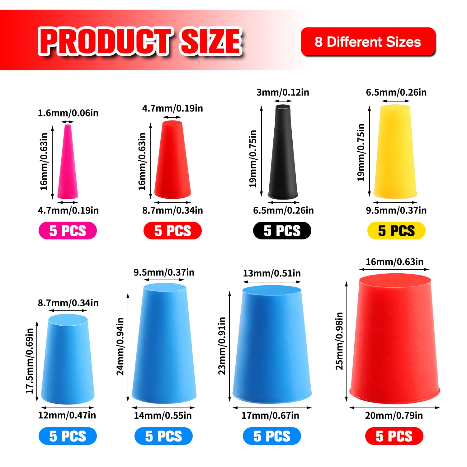65 Tappi Conici In Silicone Ad Alta Temperatura - 8 Taglie, Per Verniciatura E Rivestimento