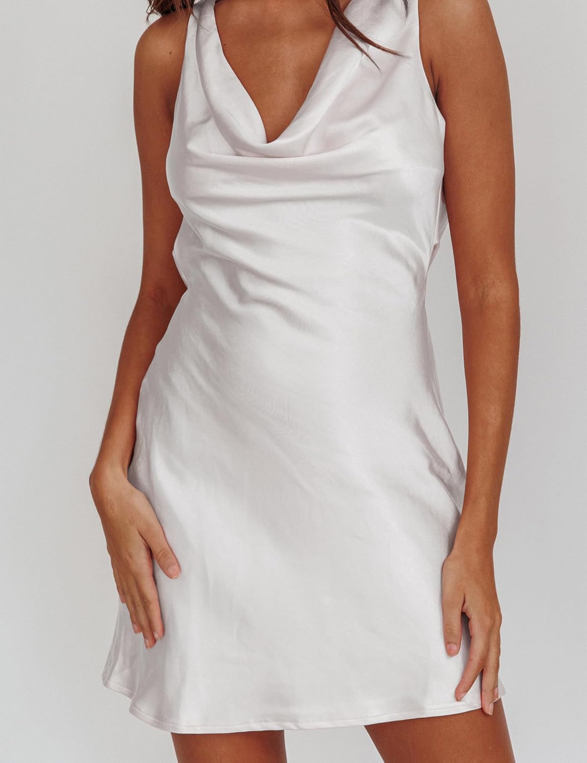 Summer Women Satin Backless Cowl Neck Mini Dress Silk Sleeveless Sexy Short Cocktail Party Dresses for Women 2026 - Image 4