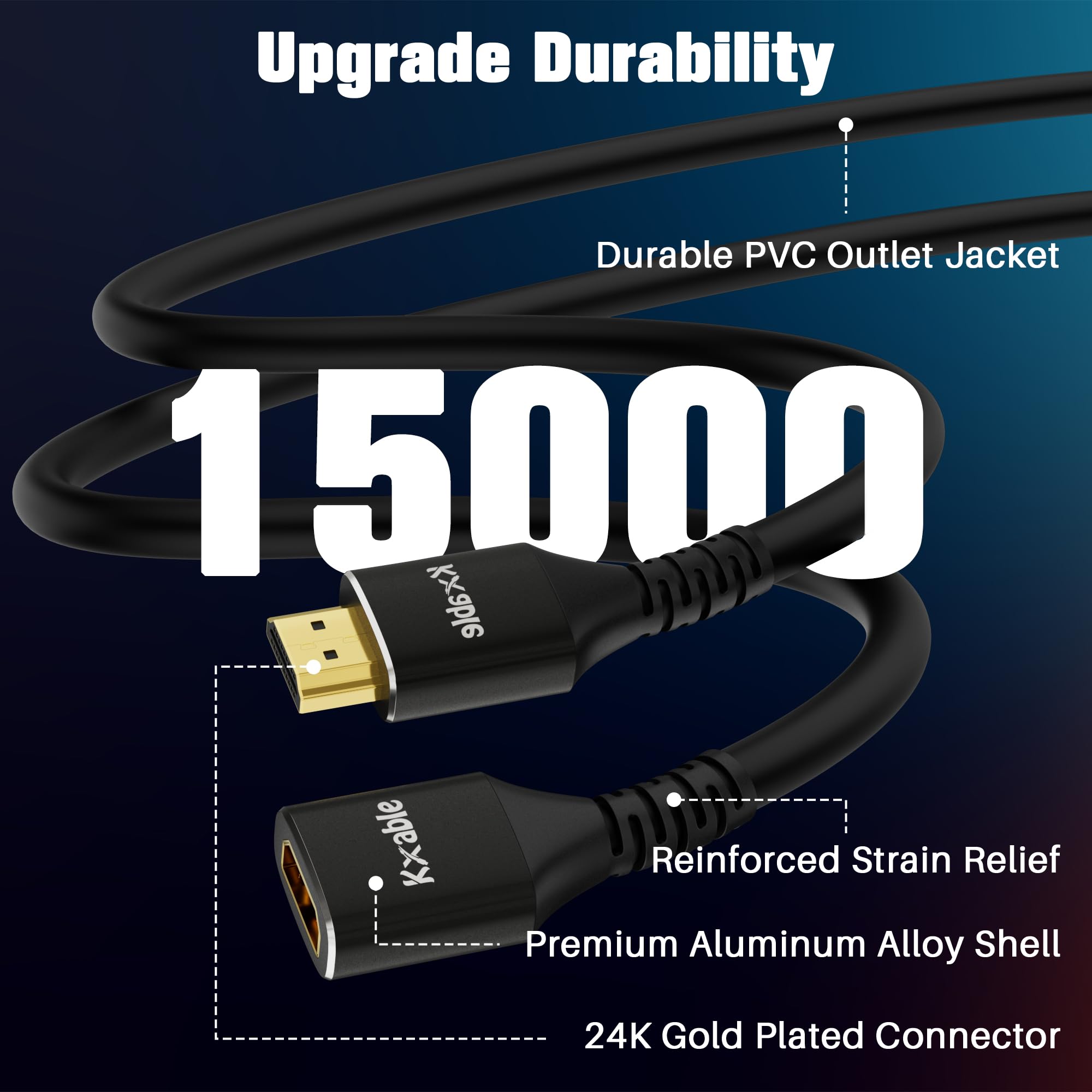 Cable de extensión HDMI 8K de 30 pies, HDMI 2.1 de ultra alta velocidad macho a hembra, conductor OFC de 24 AWG, compatible con Roku TV Stick PS5 PS4 Xbox Laptop PC Player Google Chromecast Wii U HDTV
