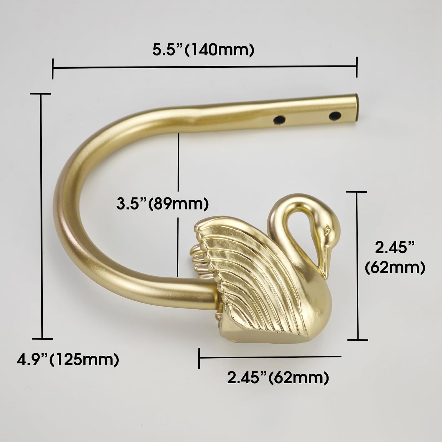Gold Curtain Drapery Holdbacks with Swan Finials, Wall Mount Drapery Hooks Holders, Set of 2, Suitable for Drywall