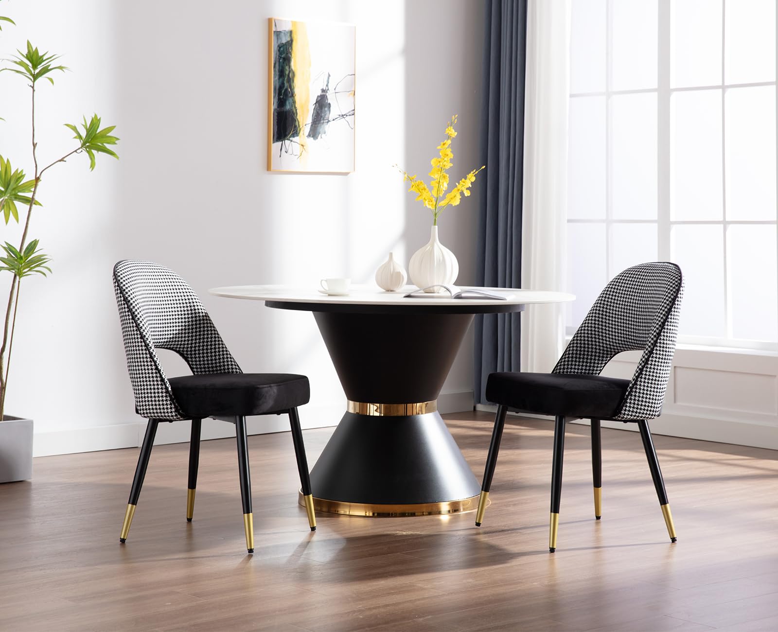 Set of 2 Velvet Dining Chairs with Hollow Back Modern Kitchen Chairs, Living Room Chairs with Metal Legs for Home/Restaurant (Black) — view 6