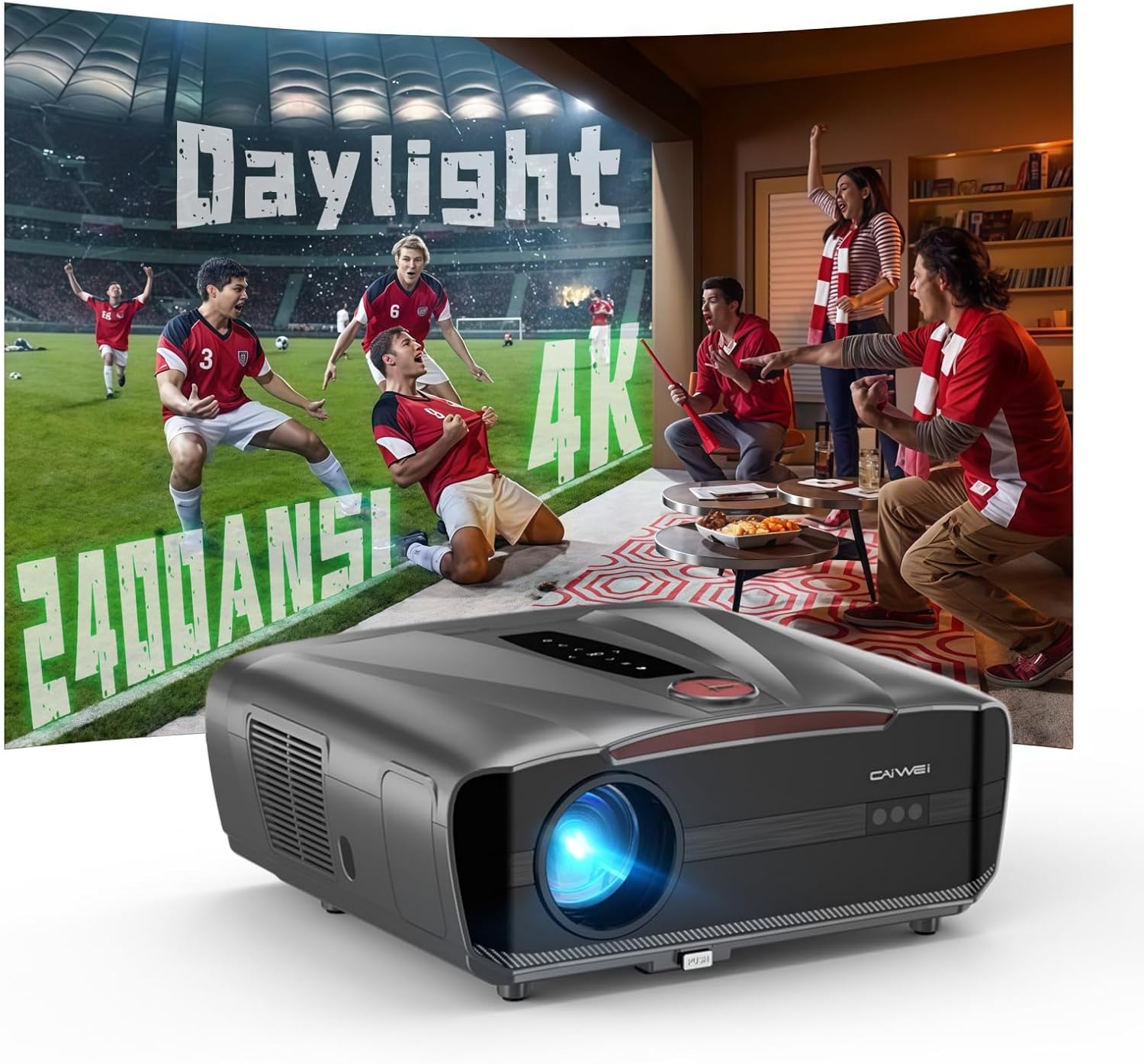 2026 Daylight 4K Projector 2400ANSI, 3-Brightness Control,DB Audio,Auto Lens Cap, Smart Projector with Apps WiFi Bluetooth, Auto Focus/Keystone, HDMI eARC CEC for Home Cinema Game Office Church Party