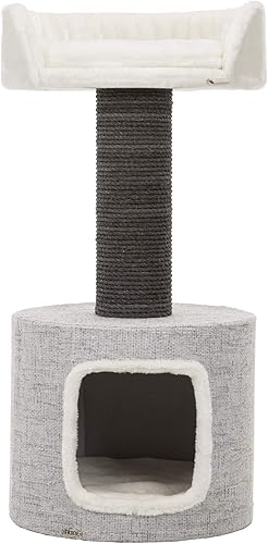 TRIXIE Tolar - Árbol para gatos de 31.5 pulgadas con poste rascador de sisal y túnel, condominio, plataforma con cojín extraíble, juguete colgante