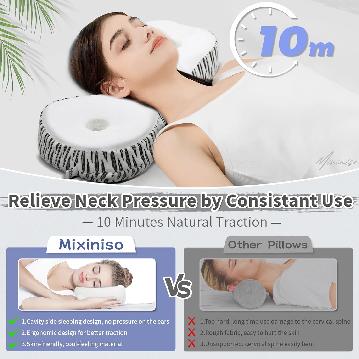 Neck Support Pillow, Cervical Neck Roll Memory Foam Pillow, Cervical Traction Device, Neck Pillow for Side Sleepers, Camping & Travel Pillow with Portable Bag - Image 2