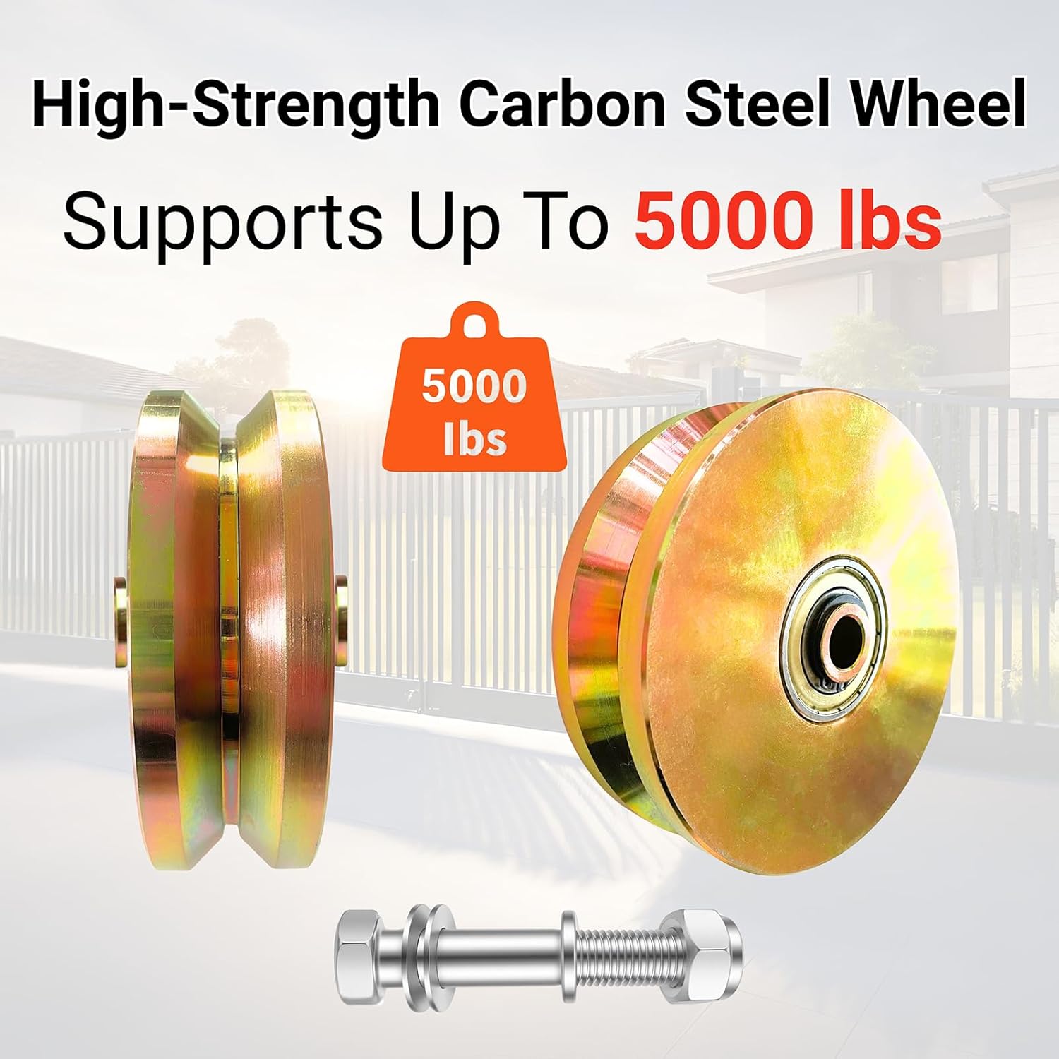 6" V Groove Wheel, 6" x 2" Wide Heavy Duty Sliding Gate Wheels, Steel Sliding Gate Rollers, Set Of 2. For Rolling Inverted V Shape Track, Industrial Machines, With double bearings, 5000 lbs Max.