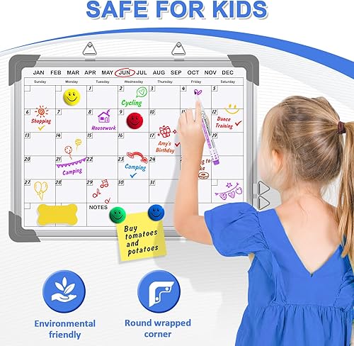 Miniatura 6 de EAONE Paquete de 2 pizarras blancas de calendario para pared, calendario de borrado en seco de 16 x 12 pulgadas, calendario mensual colgante de