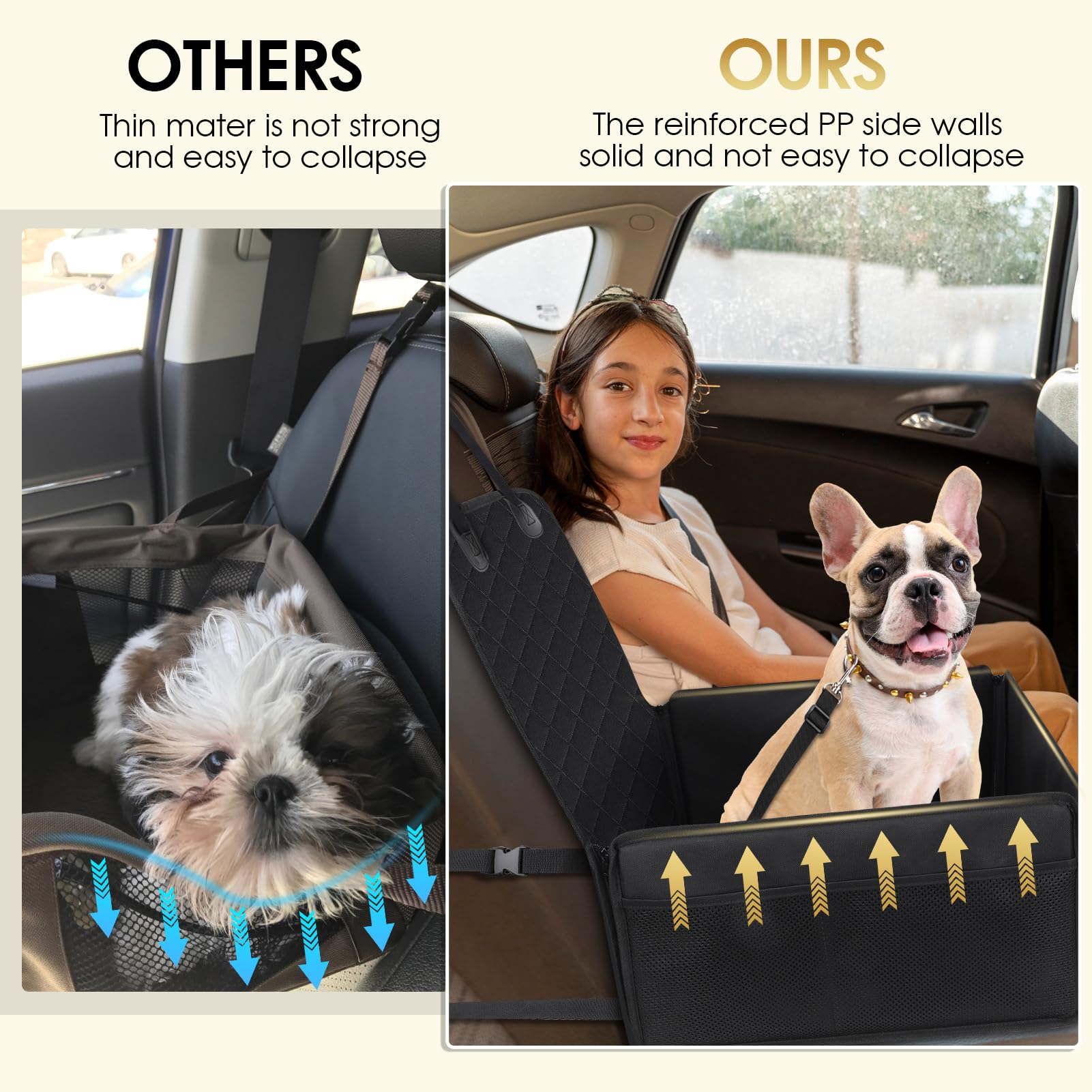 Seggiolino Auto Per Cani Piccola E Media Taglia – Trasportino Con Cuscino E Cintura Di Sicurezza, Impermeabile E Antigraffio, Fianchi Rinforzati