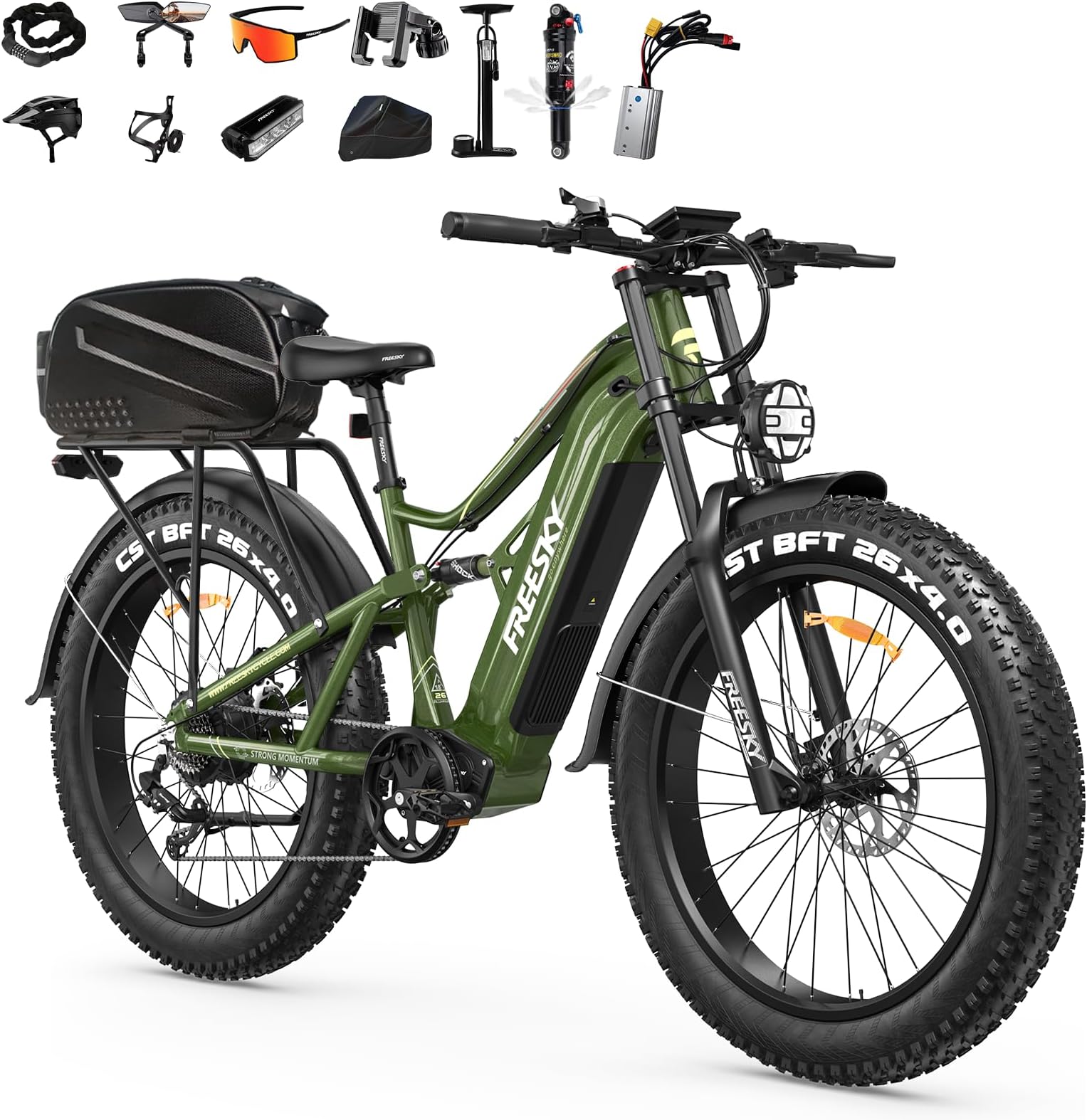 FREESKY 3500W BAFANG Motor Electric Bike for Adults, 48V 35Ah Samsung Cells Battery Ebike 140 Miles, 38+MPH, 26" Fat Tire Dirt All-Terrain Mountain E Bike, Full Suspension, UL 2849 Certified by TÜV