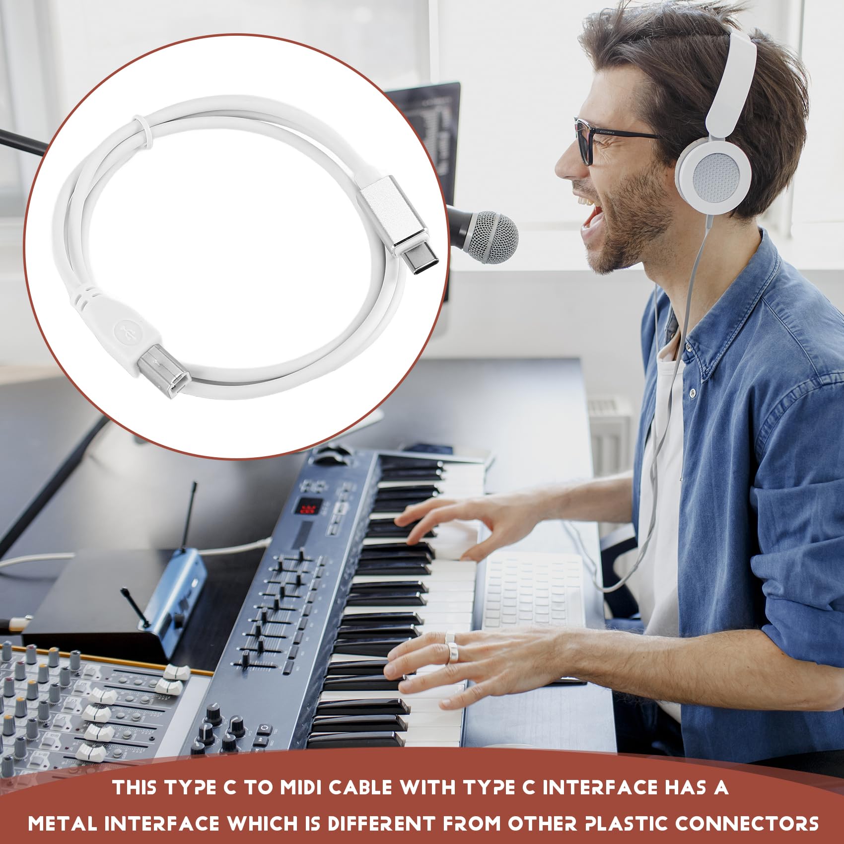 Jrudjsnhhty Câble midi USB type B vers connecteur de type C